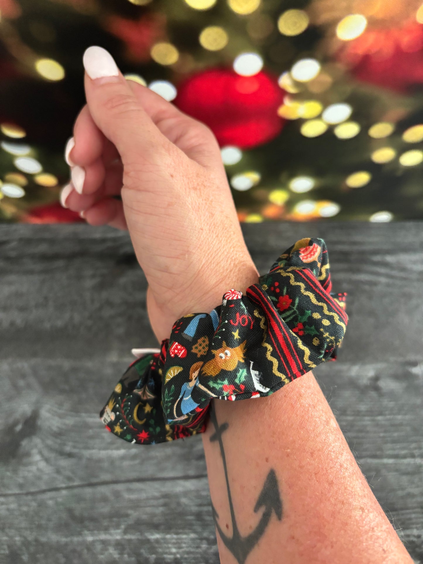 Holly Jolly Nutcracker Evergreen and Gold - Cotton Scrunchie