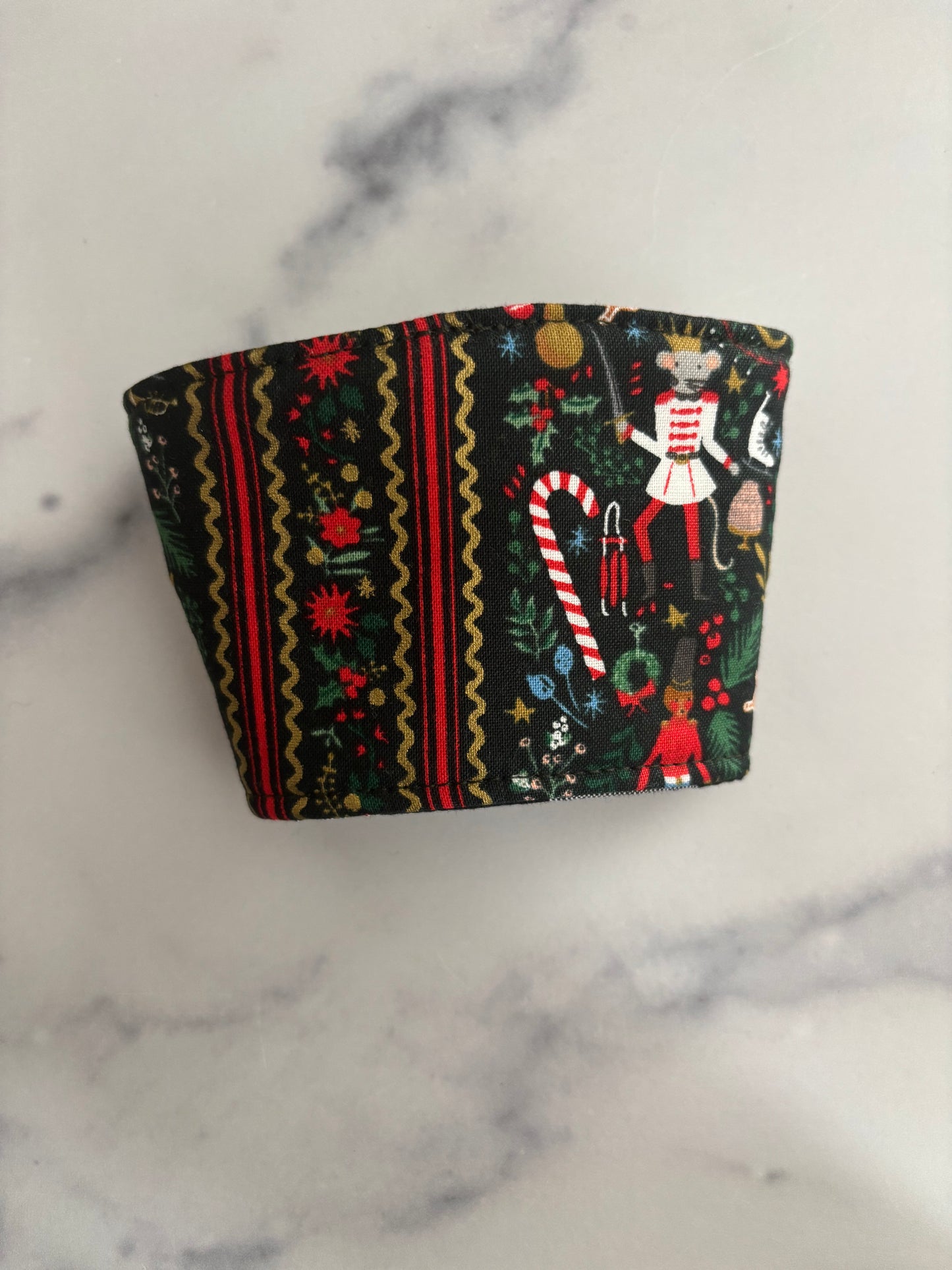 Holly Jolly Nutcracker Evergreen and Gold - Reusable Coffee Sleeve