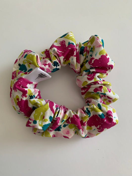 Teal, Lime, and Pink Abstract Floral - Cotton Scrunchie