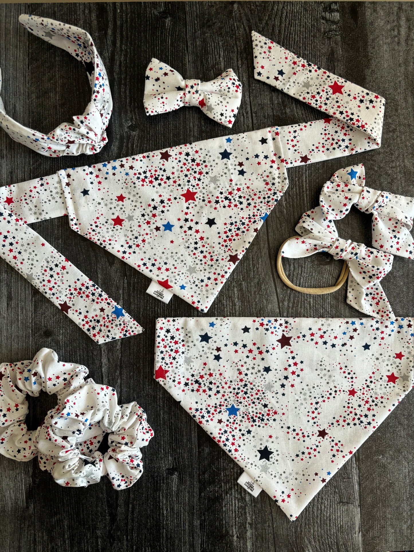 Patriotic Stars on White - Hair Bows