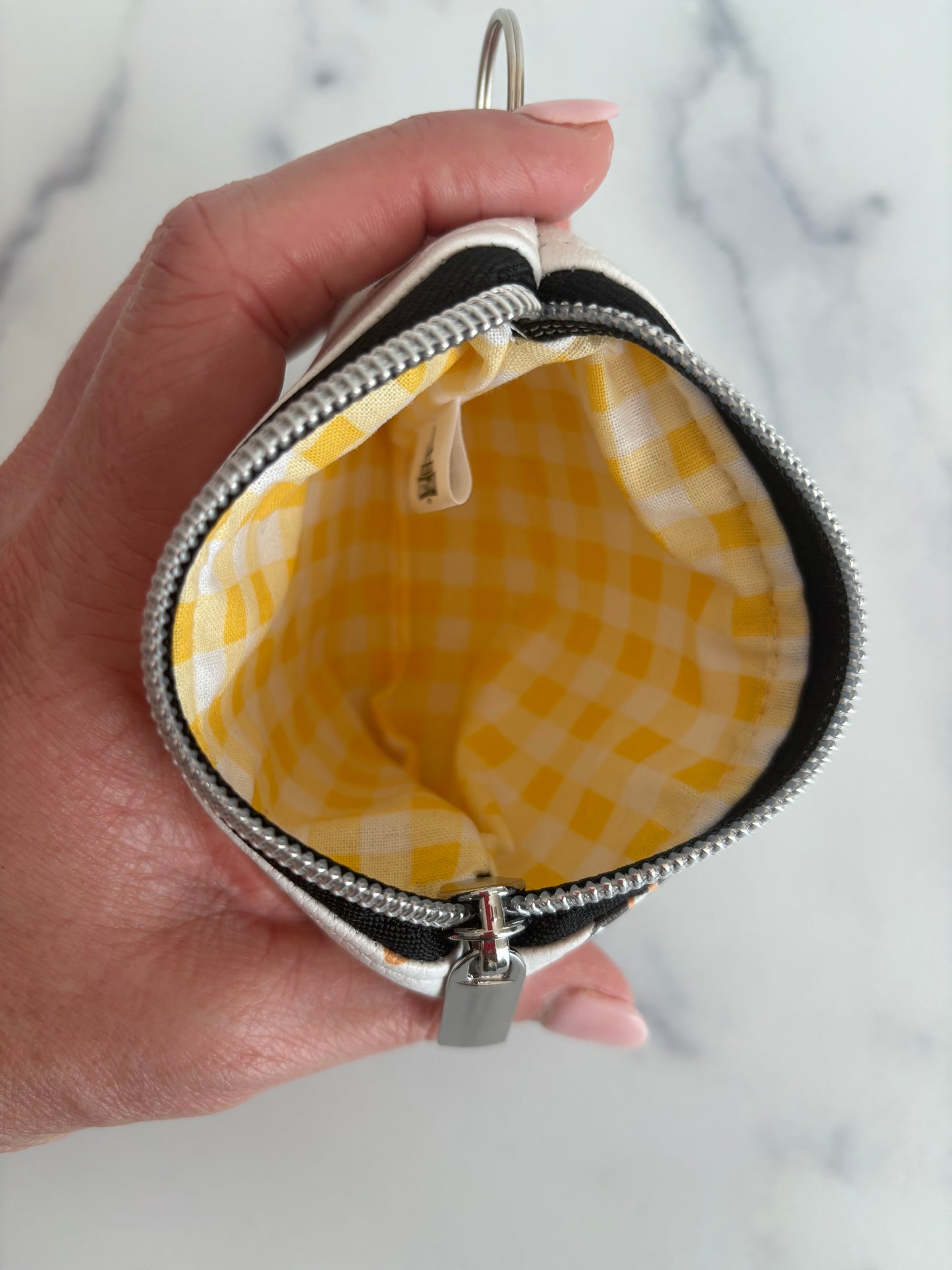 Bees on White Faux Leather - Zippered Pouch (Mini Sized)