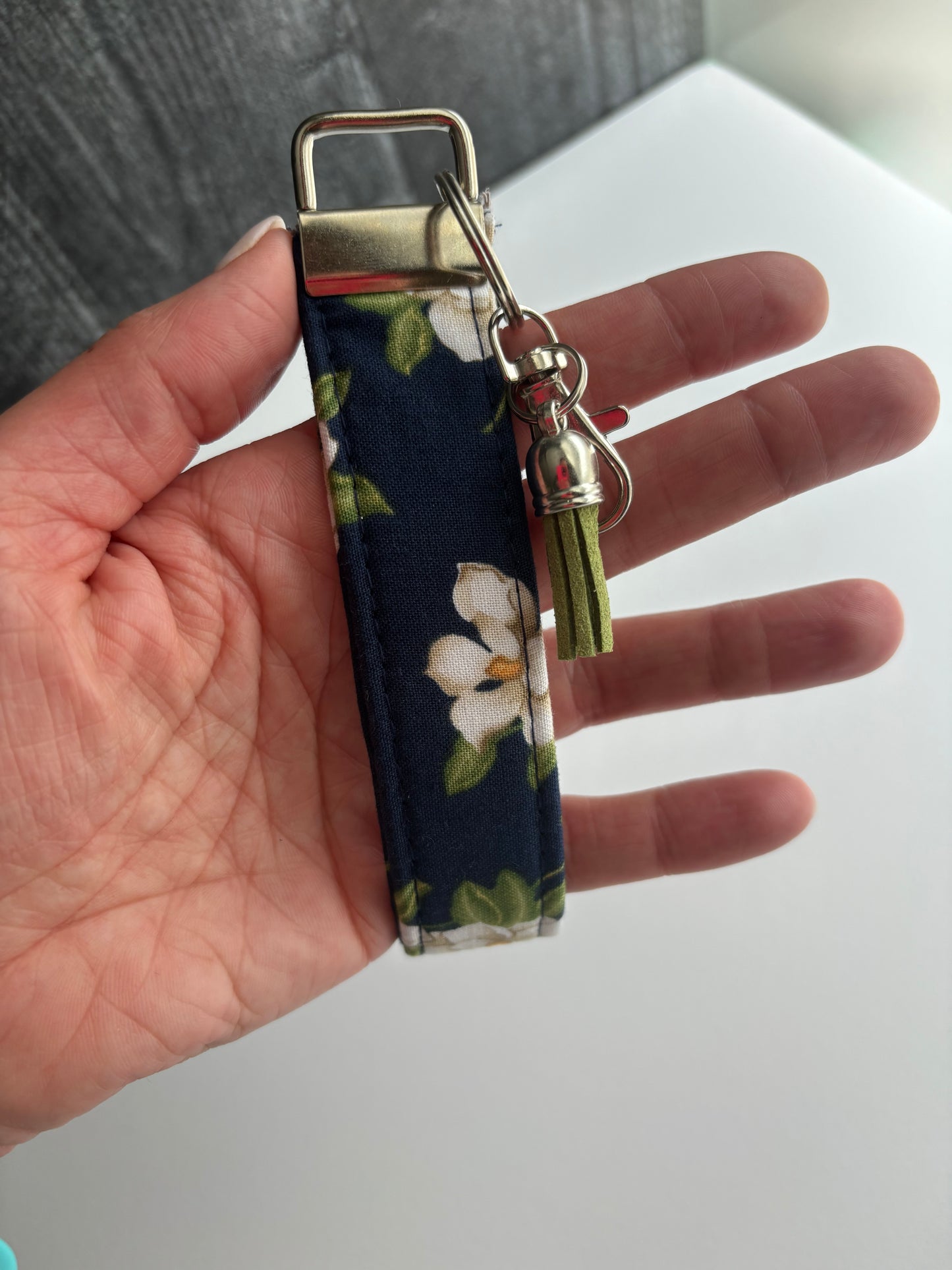 Magnolias on Navy - Keychain