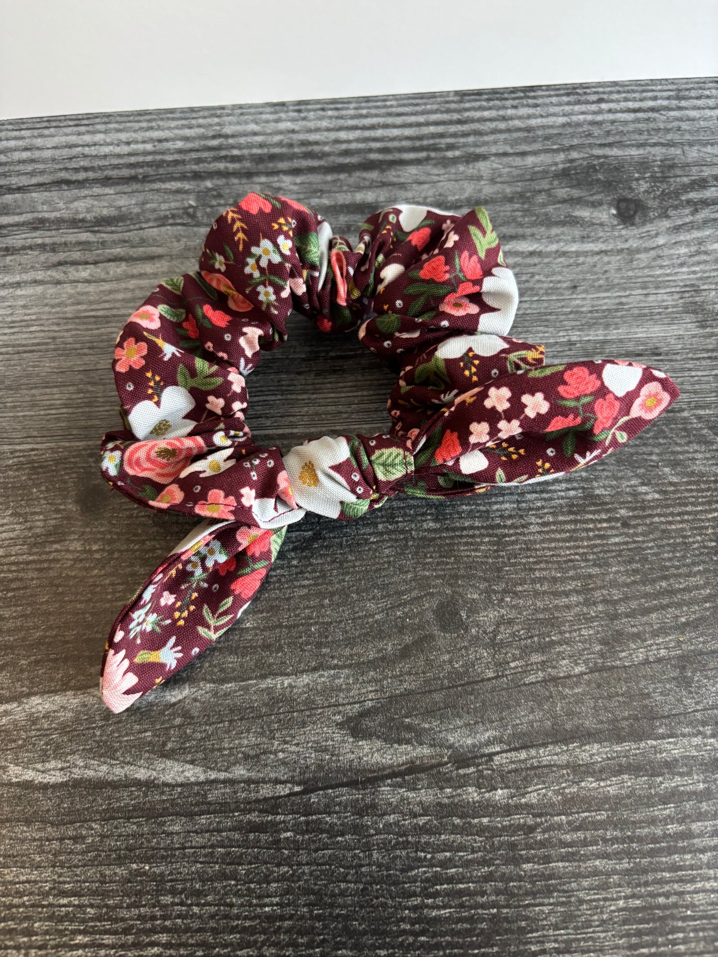 Wild Rose in Burgundy - Cotton Scrunchie