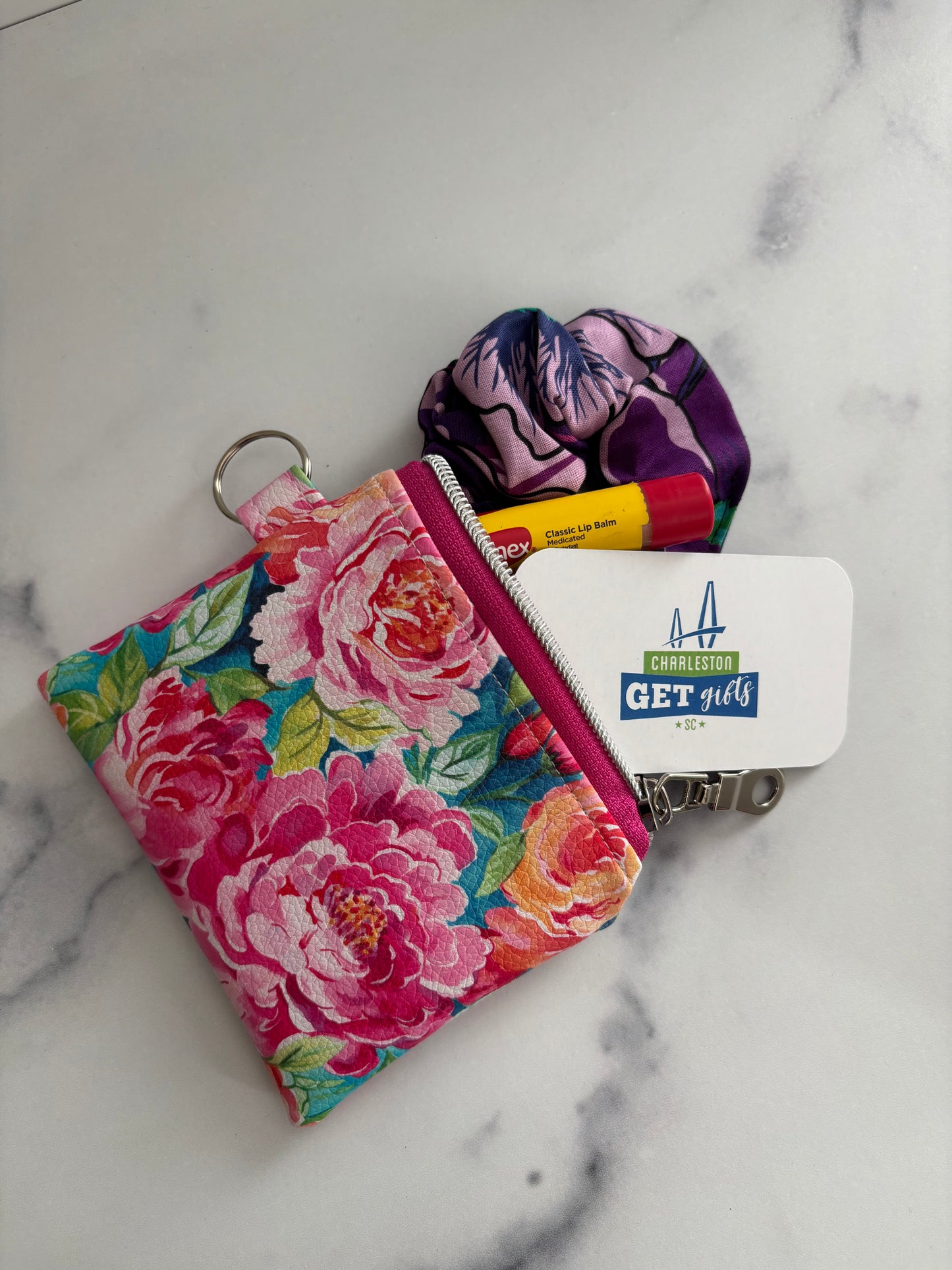 Flower Basket Faux Leather - Zippered Pouch (Mini Sized)