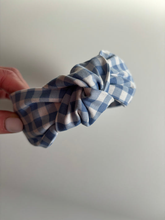 Baby Blue Gingham - Knotted Headband