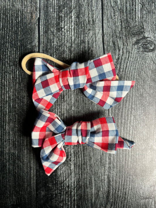 Red, White, and Blue Gingham - Hair Bows