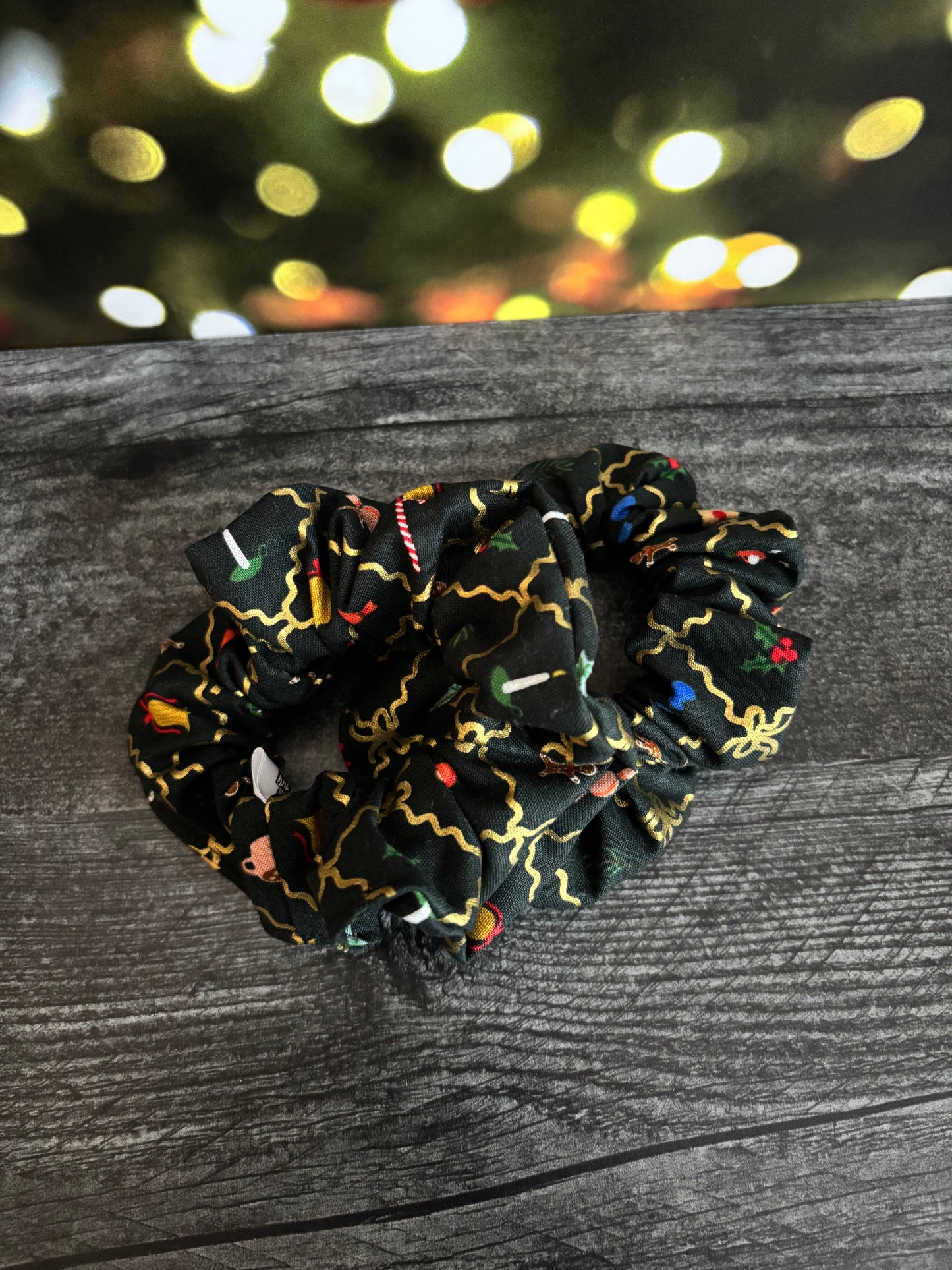 Holiday Argyle Evergreen and Gold - Cotton Scrunchie