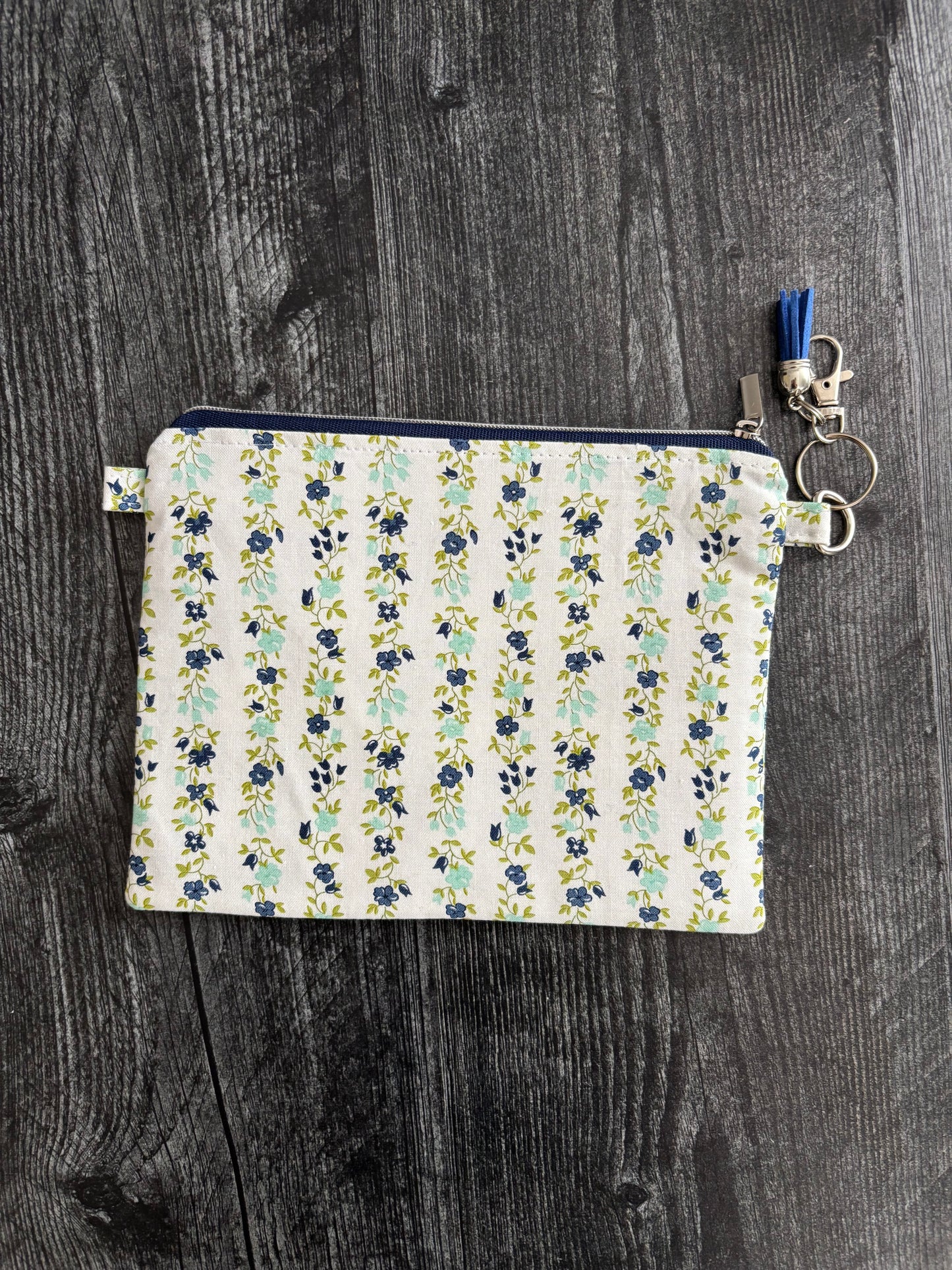 Sunday Stroll Freshly Cut Floral Stripe in Blue - Zippered Pouch (Medium Sized)
