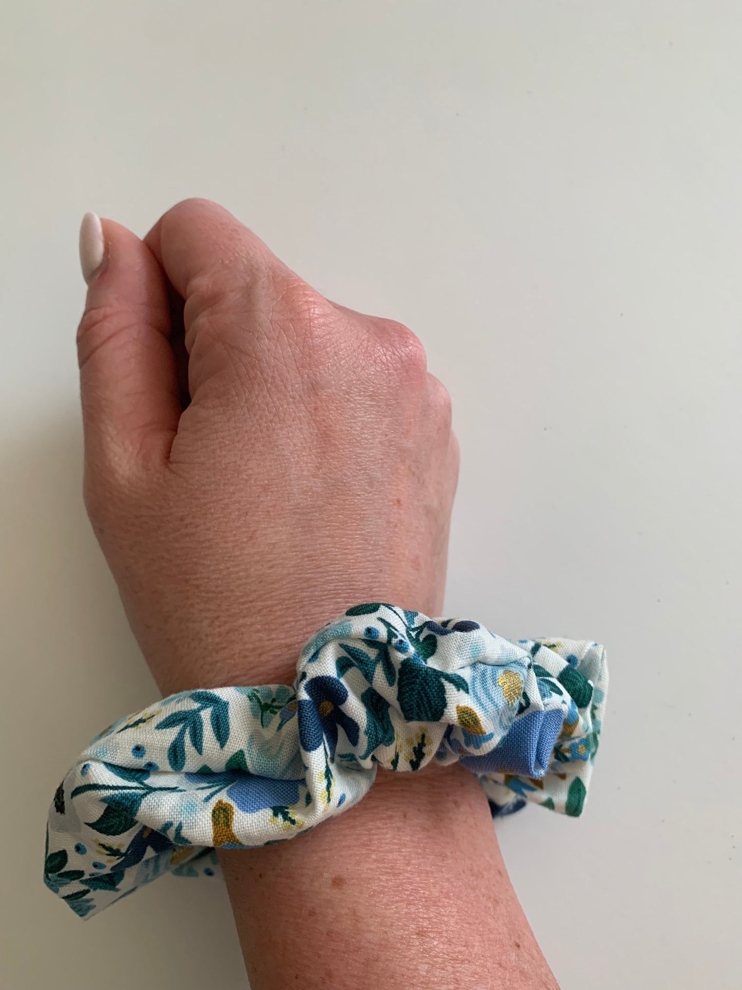 Wild Rose in Blue - Cotton Scrunchie