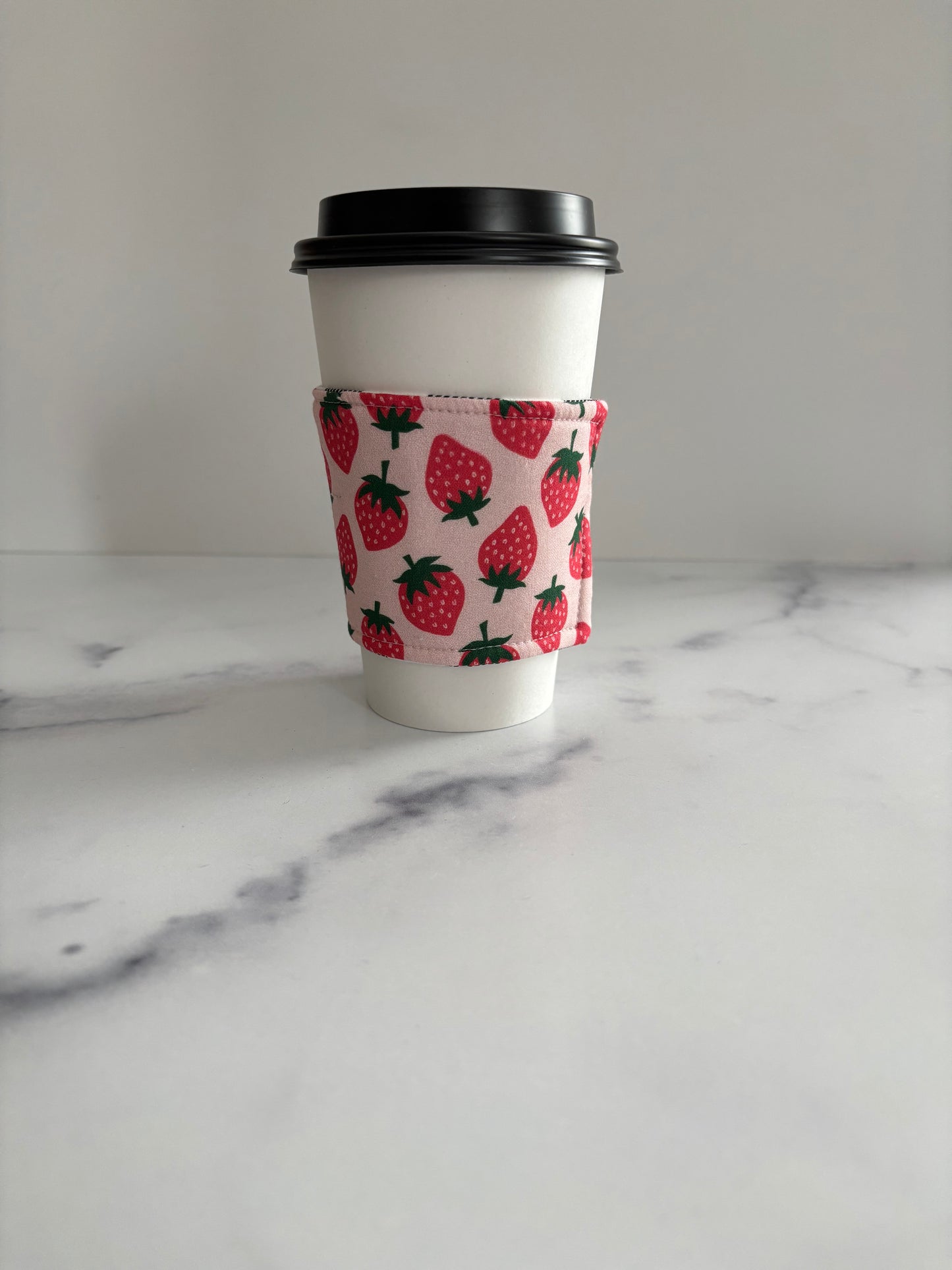Strawberries on Pink - Reusable Coffee Sleeve