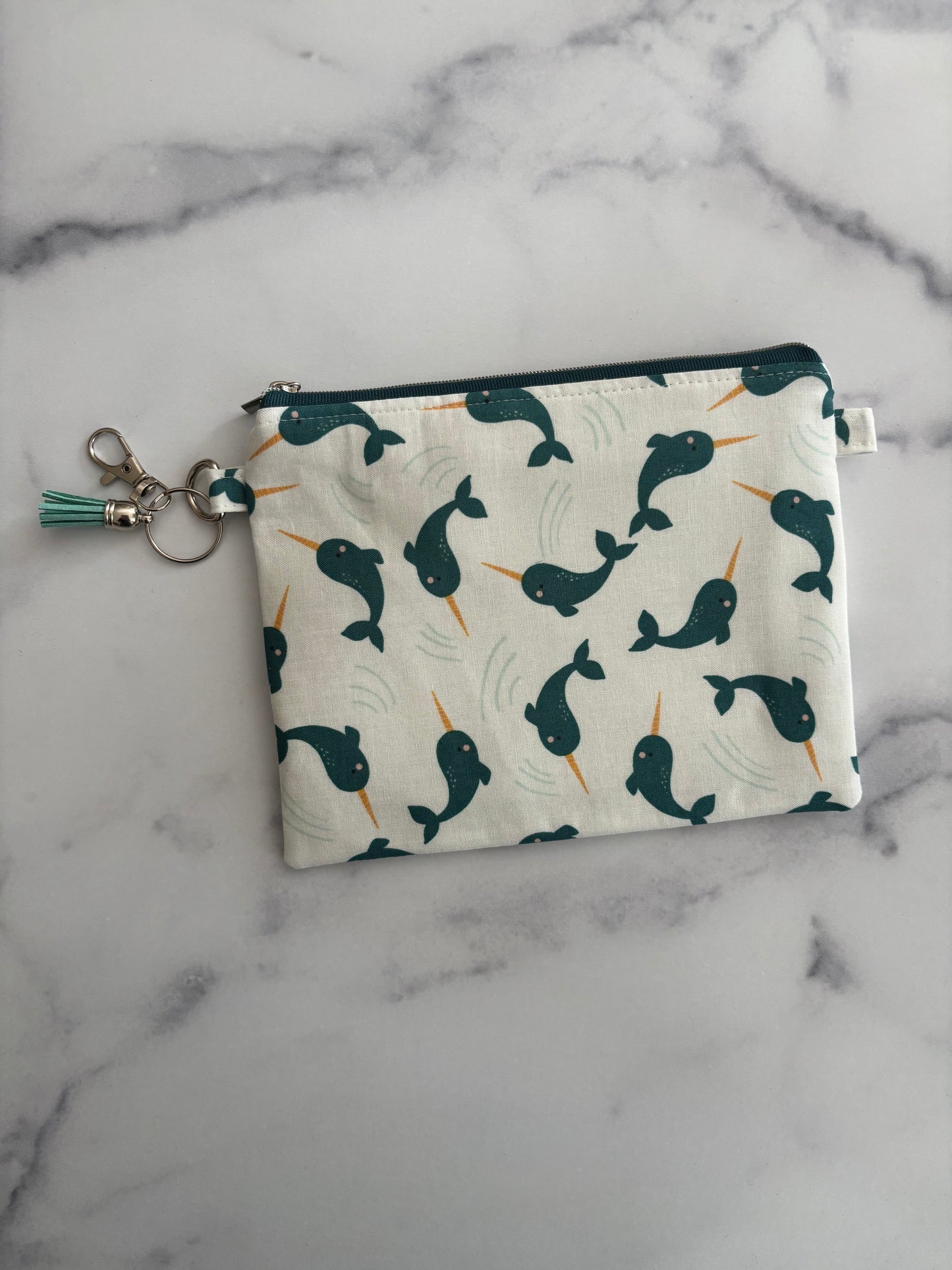 Narwhals on White - Zippered Pouch (Medium Sized)