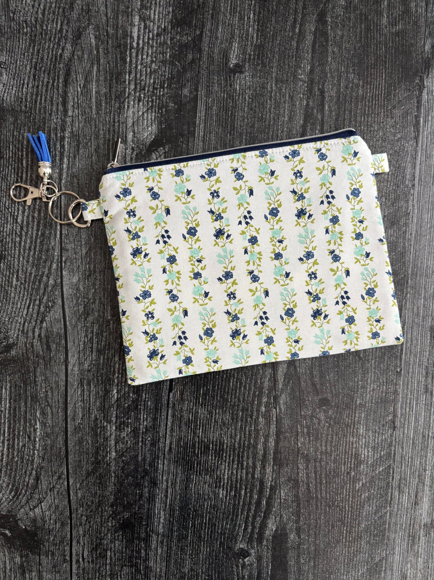 Sunday Stroll Freshly Cut Floral Stripe in Blue - Zippered Pouch (Medium Sized)