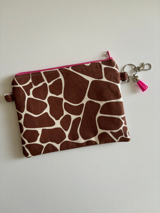 Giraffe Print (Tan) -  Zippered Pouch (Medium Sized)
