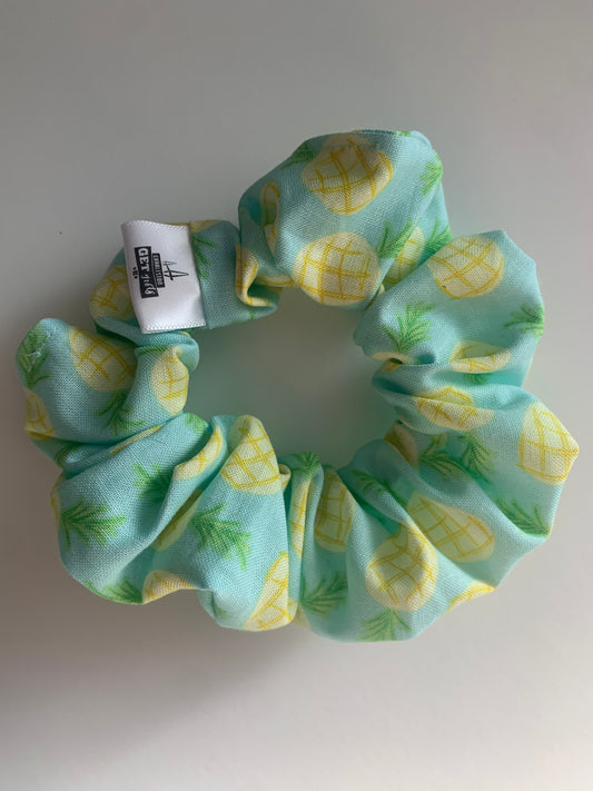 Pineapples on Baby Blue - Cotton Scrunchie