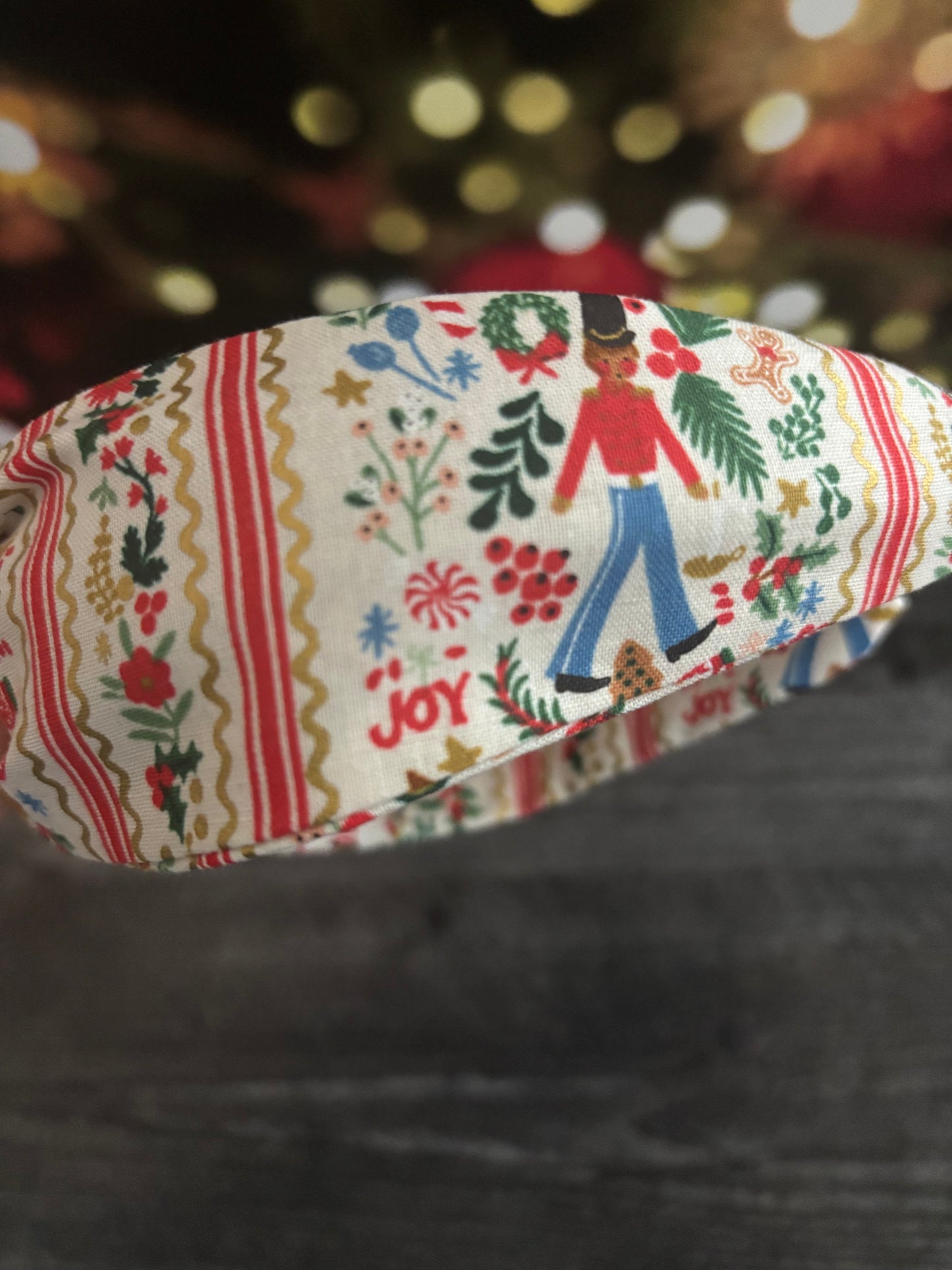 Holly Jolly Nutcracker Cream and Gold - Knotted Headband