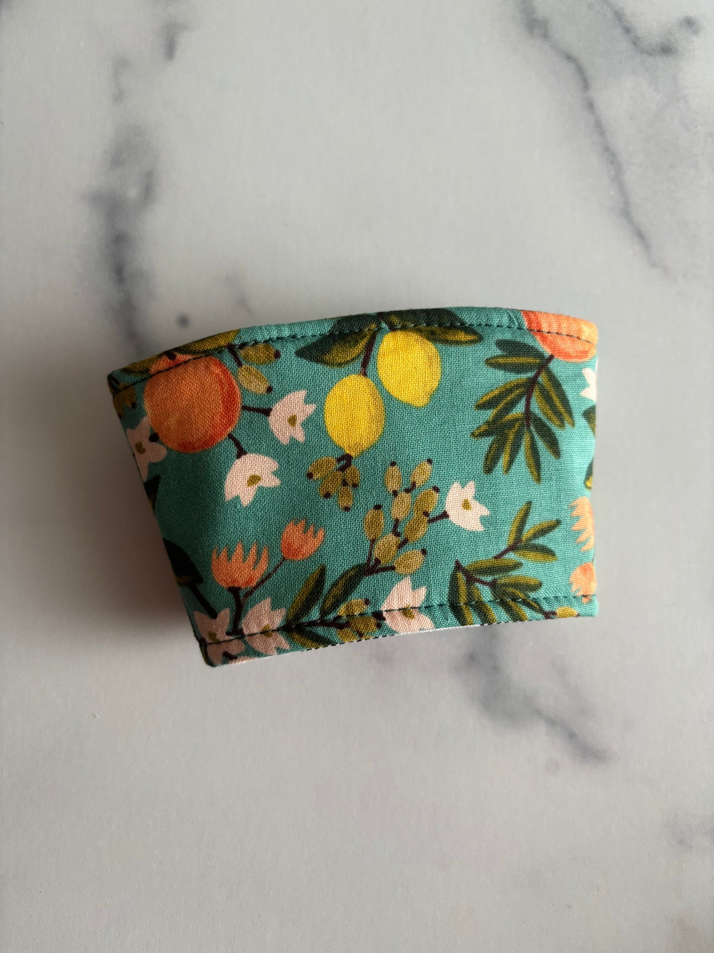 Citrus Floral Teal - Reusable Coffee Sleeve