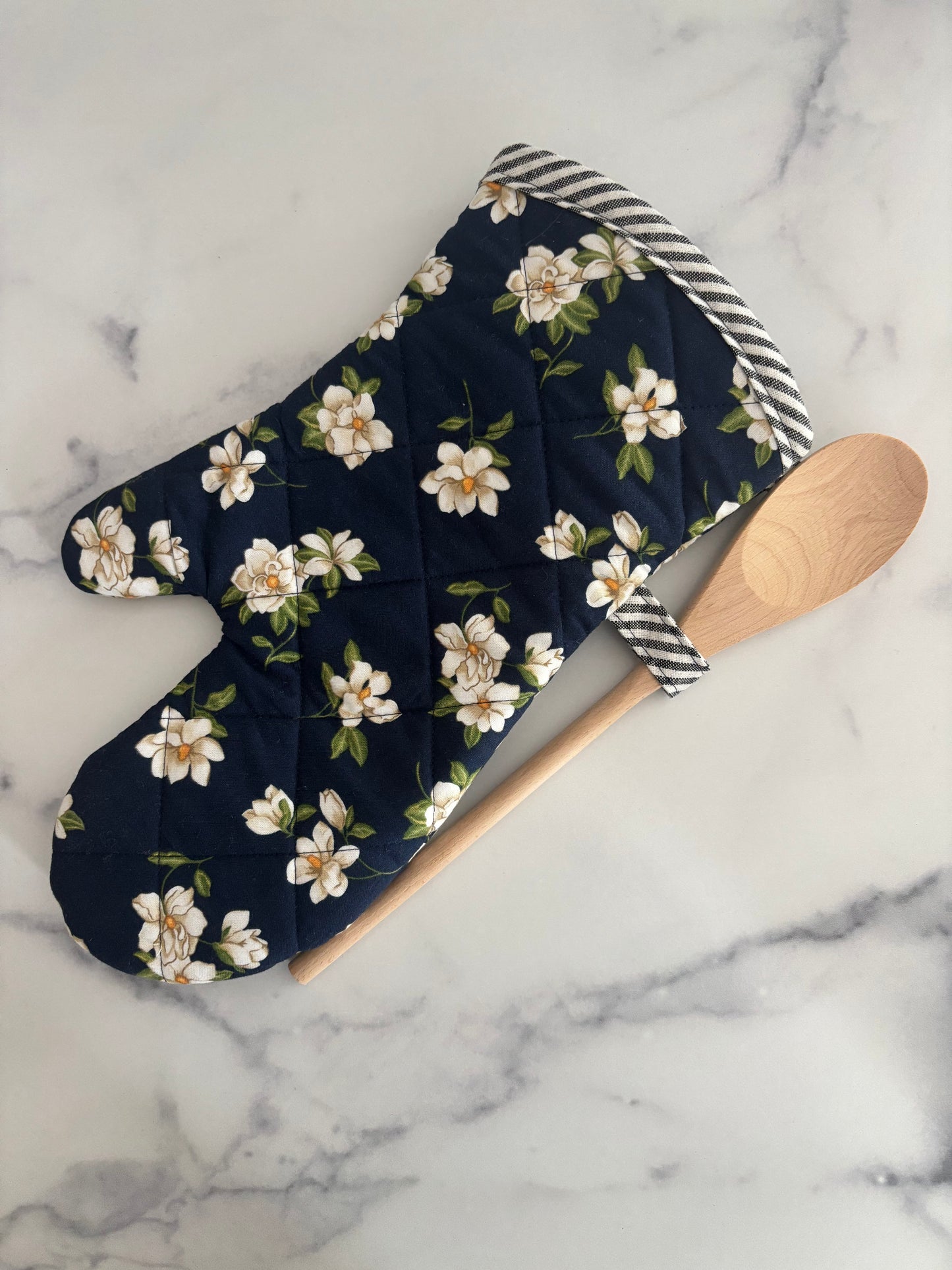 Magnolias on Navy - Oven Mitt