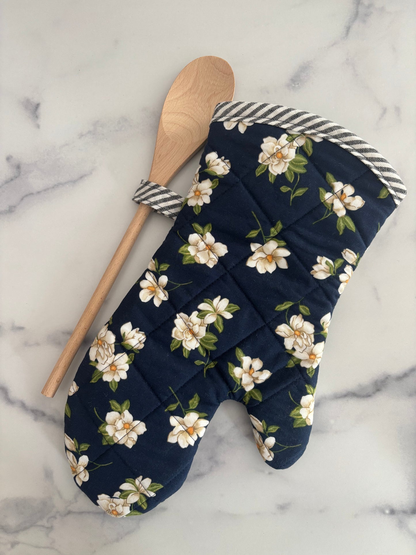 Magnolias on Navy - Oven Mitt