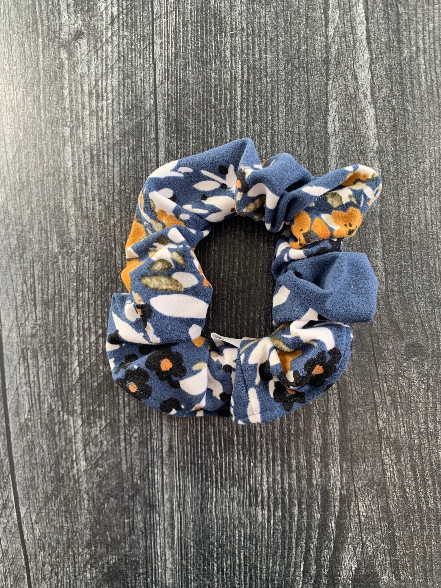 Floral on Blue - Knit Scrunchie