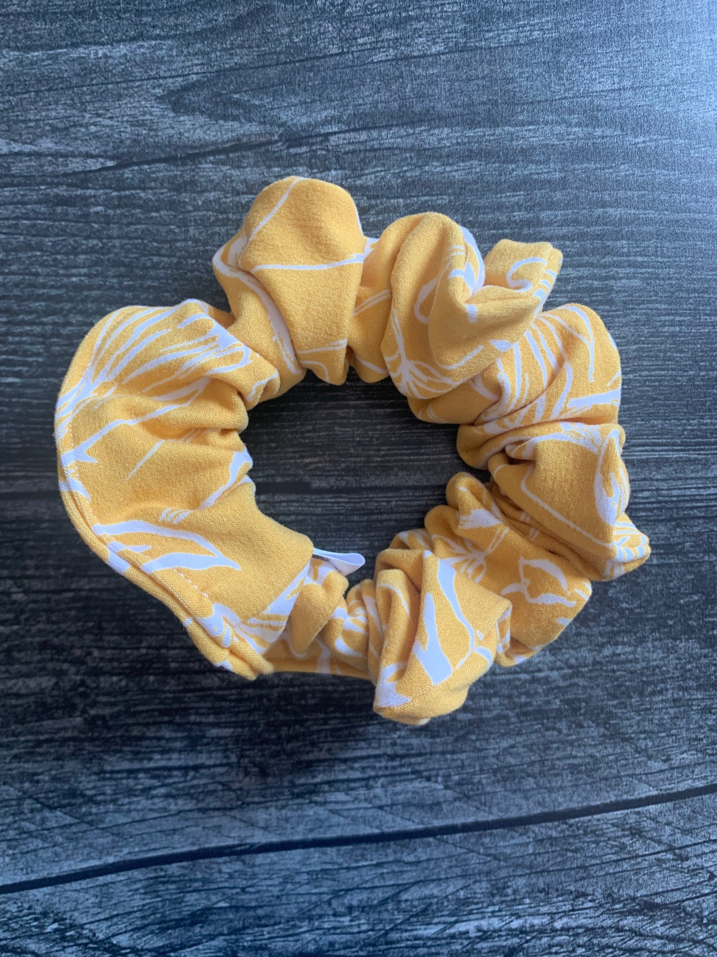 Yellow with White Flowers - Knit Scrunchie