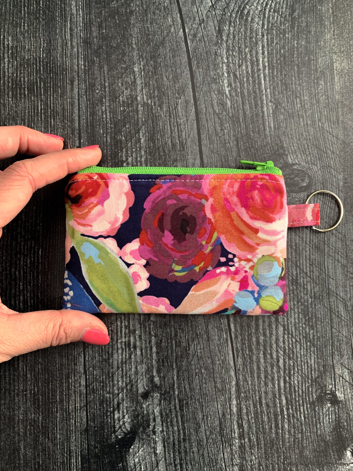 Blissful Blooms in Navy - Lanyard/Keychain Wallet