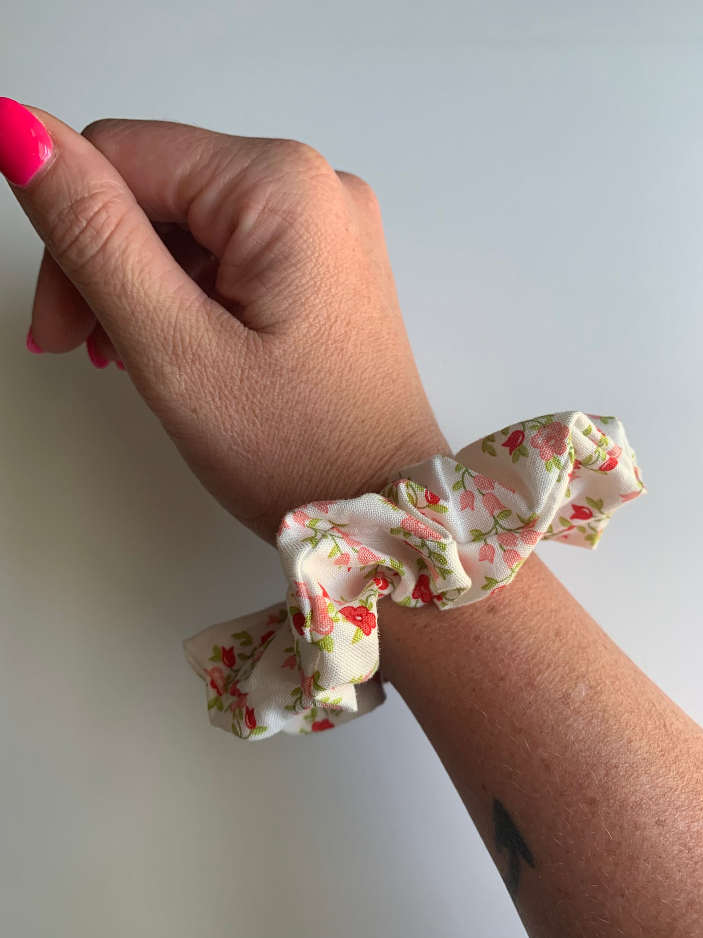 Sunday Stroll Freshly Cut Floral Stripe in Red - Cotton Scrunchie