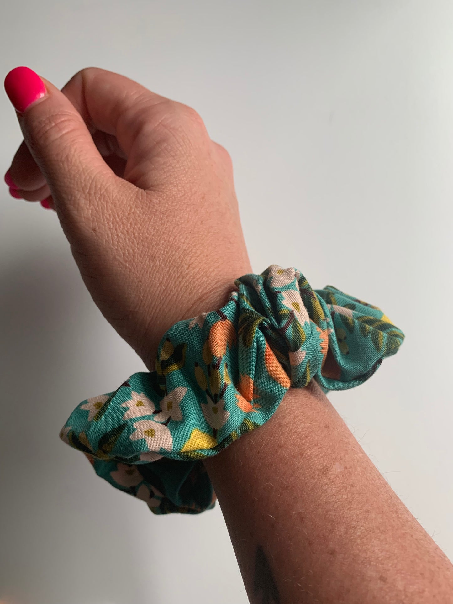 Citrus Floral Teal - Cotton Scrunchie