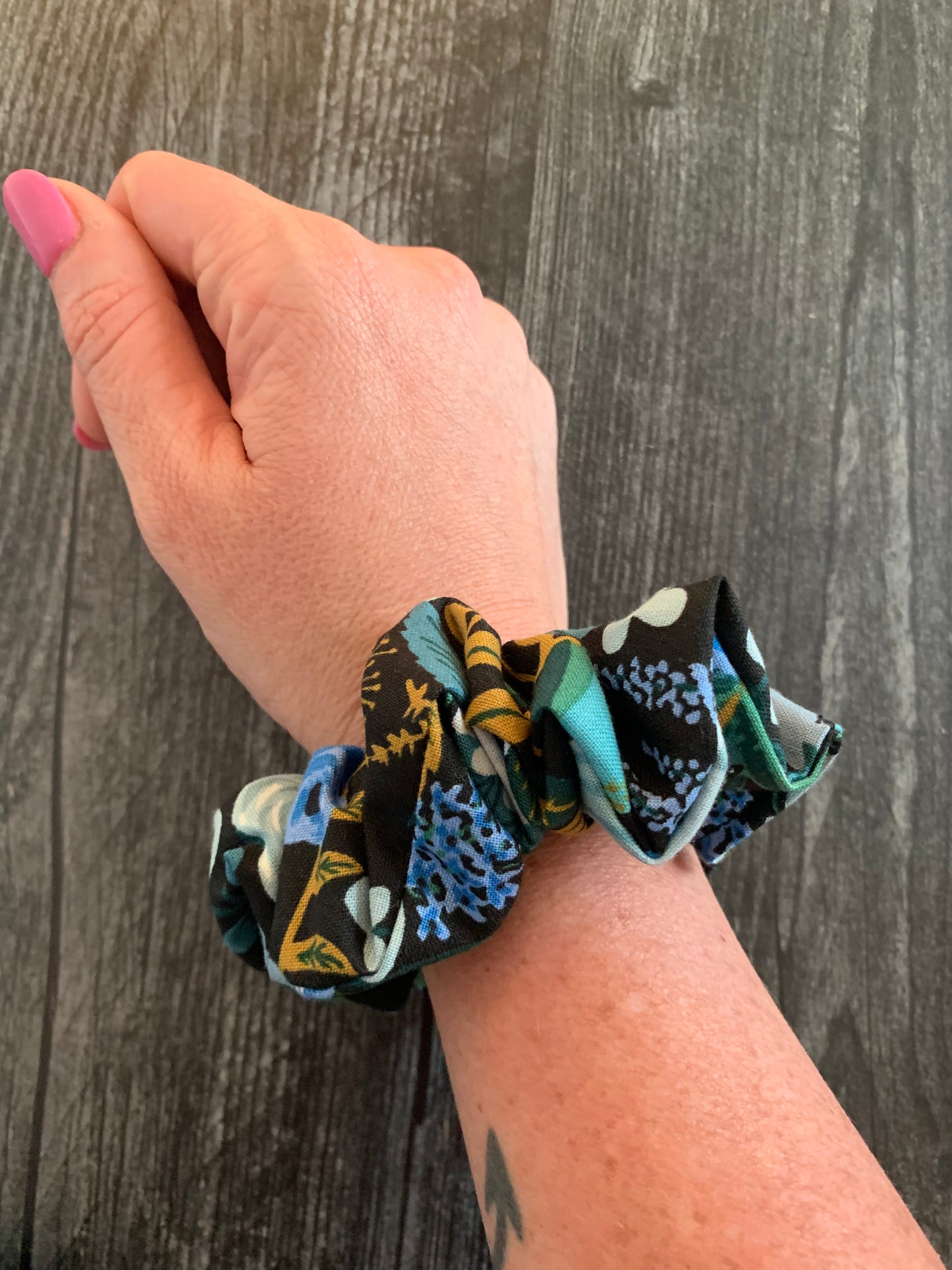 Garden Party Blue - Cotton Scrunchie