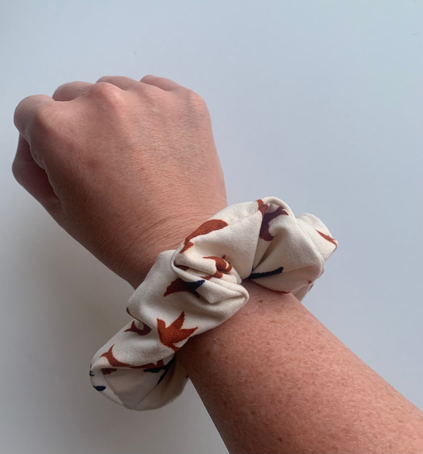 Doves on Tan - Knit Scrunchie