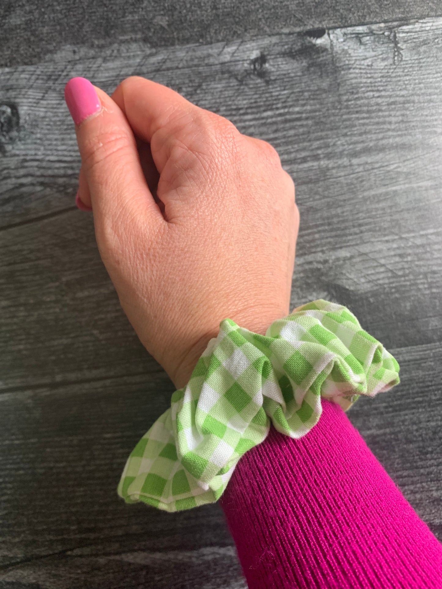 Light Green Gingham - Cotton Scrunchie