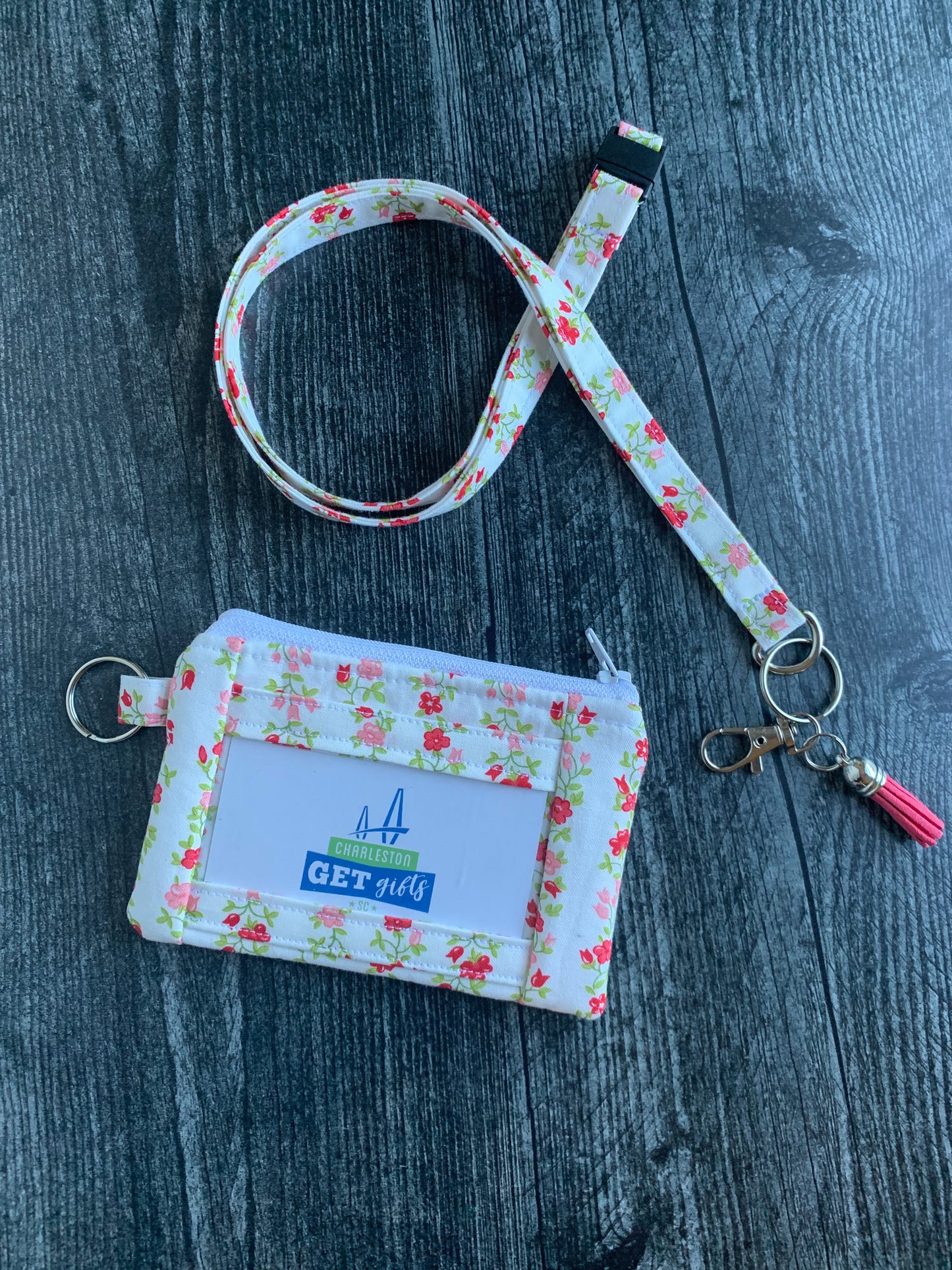Sunday Stroll Freshly Cut Floral Stripe in Red - Lanyard