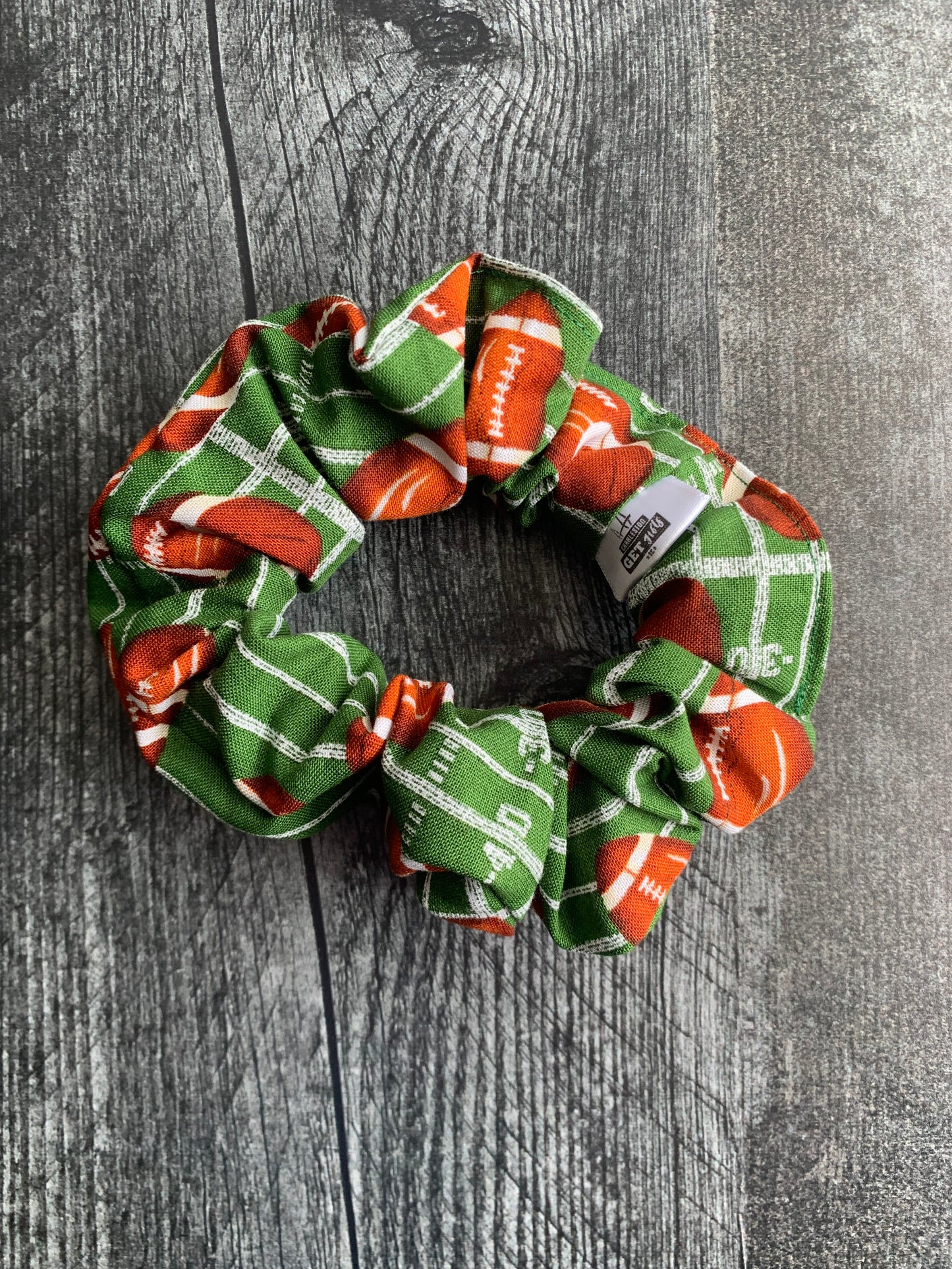 Footballs on Green - Cotton Scrunchie