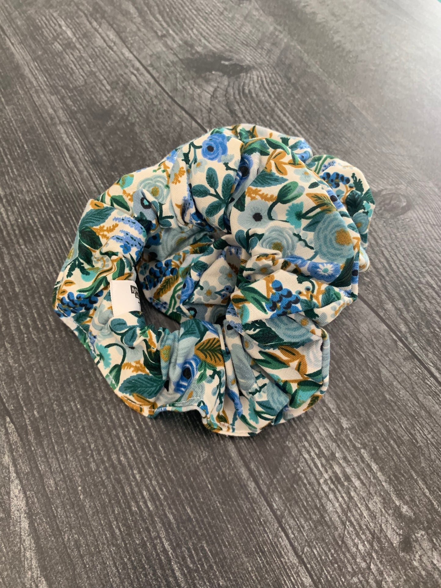 Petite Garden Party Blue - Cotton Scrunchie