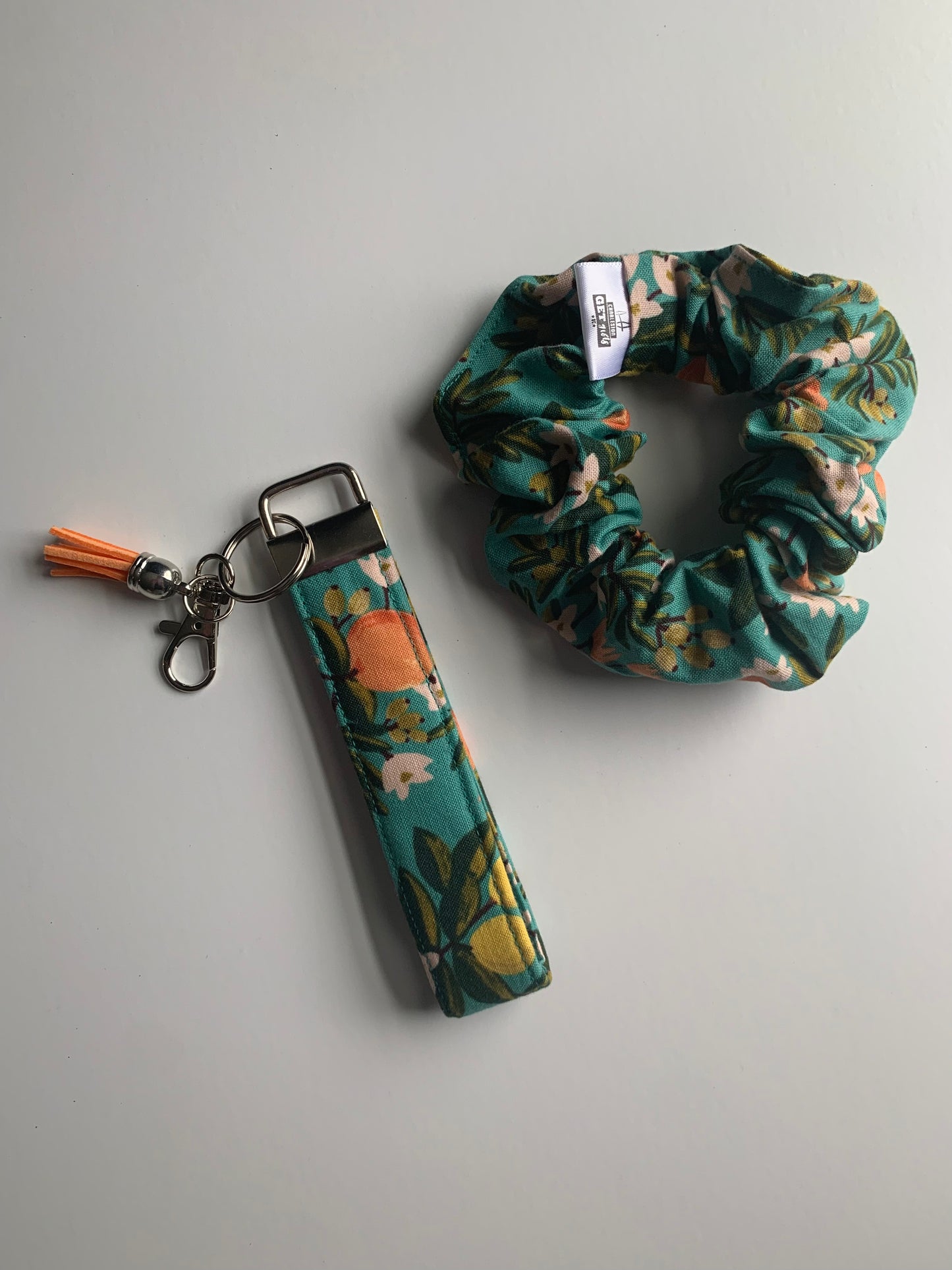Citrus Floral Teal - Cotton Scrunchie