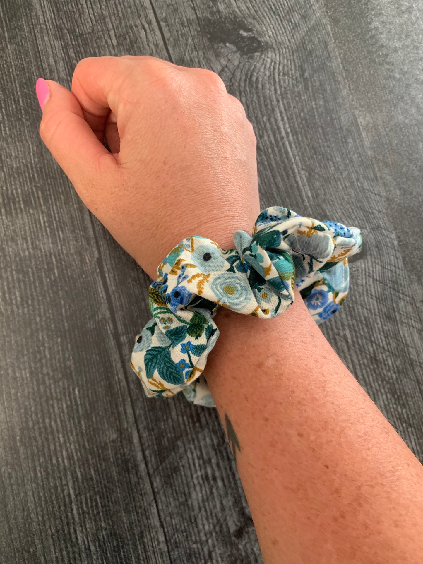 Petite Garden Party Blue - Cotton Scrunchie