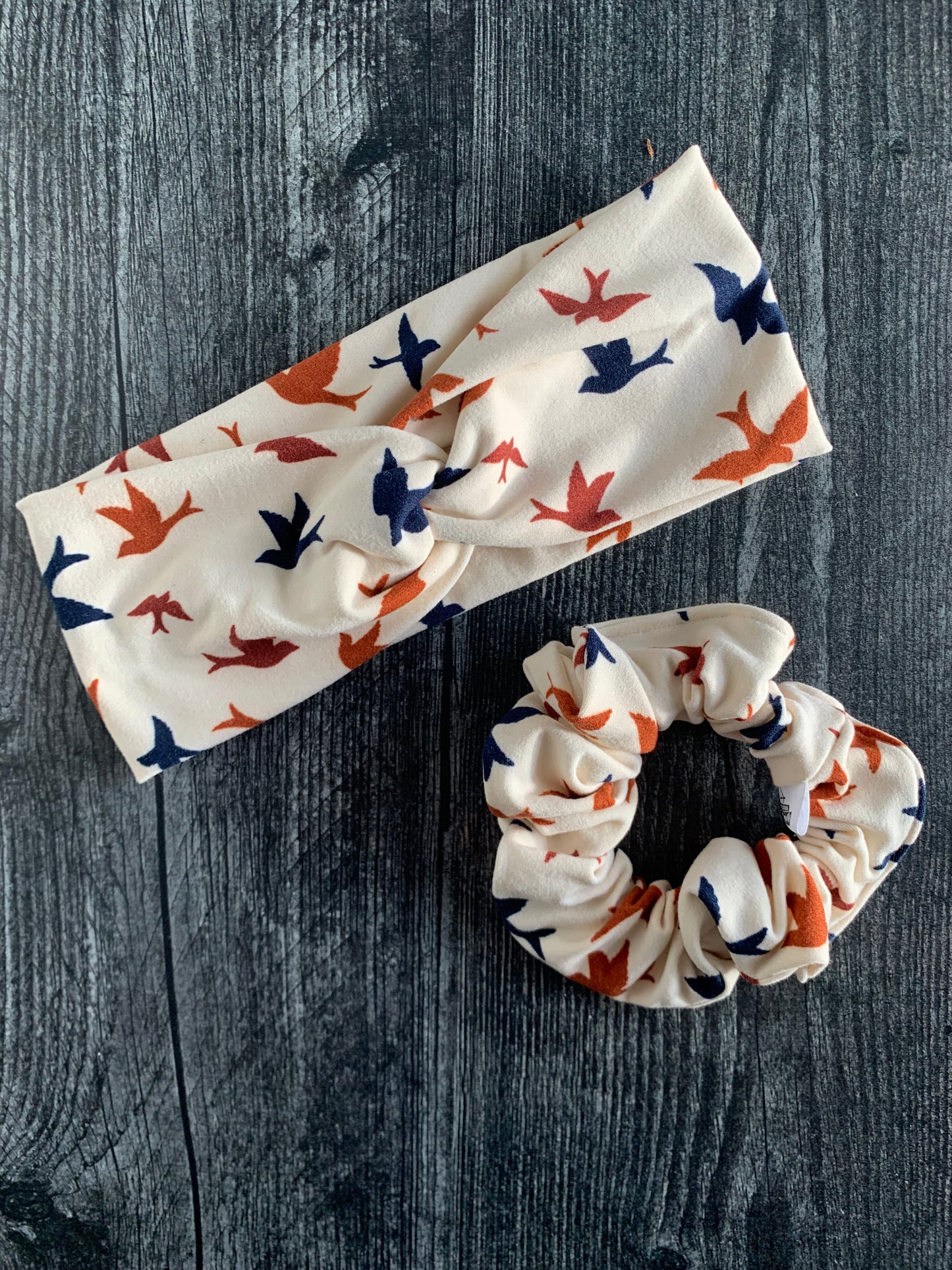 Doves on Tan - Knit Scrunchie