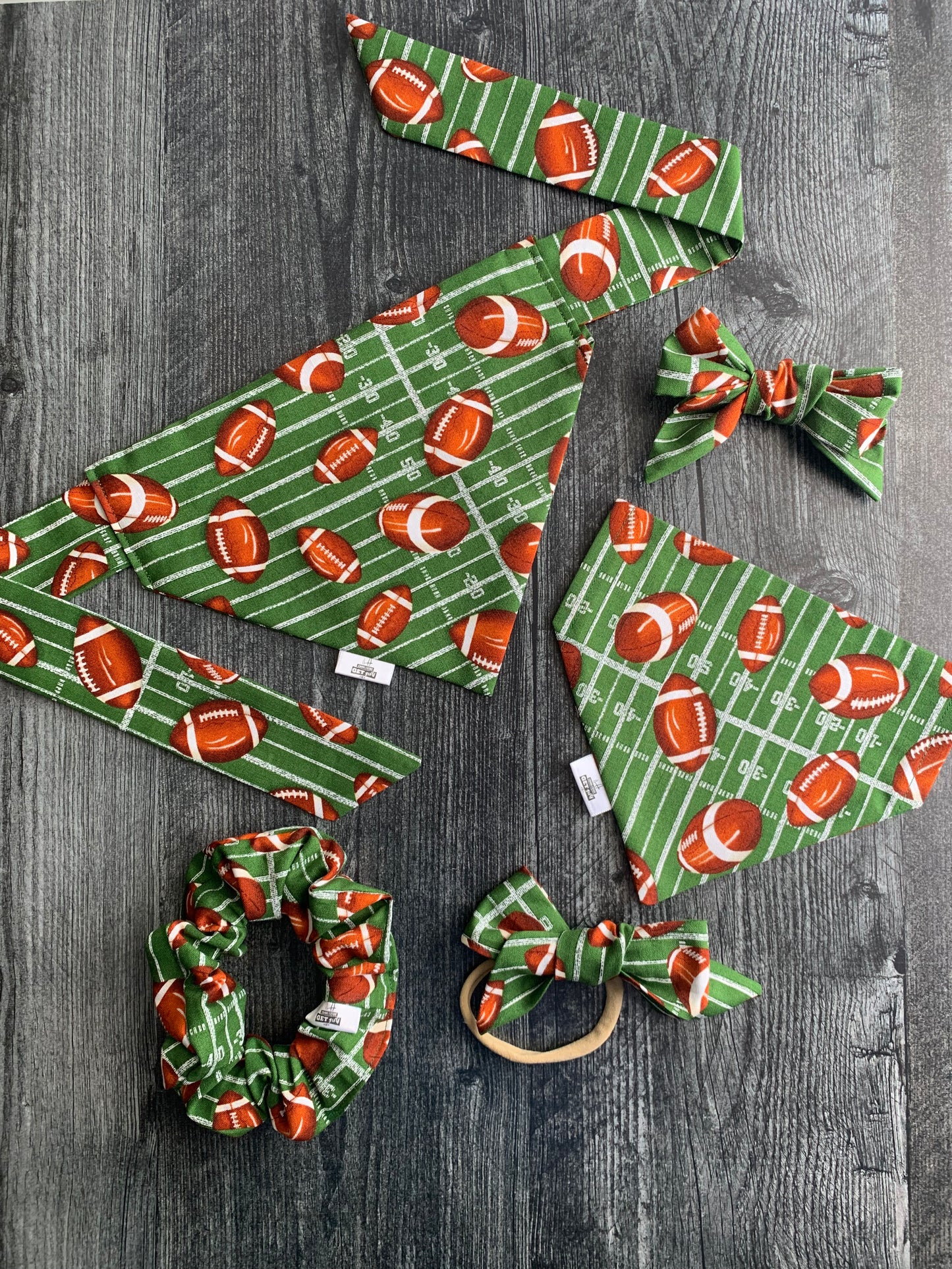 Footballs on Green - Hair Bows