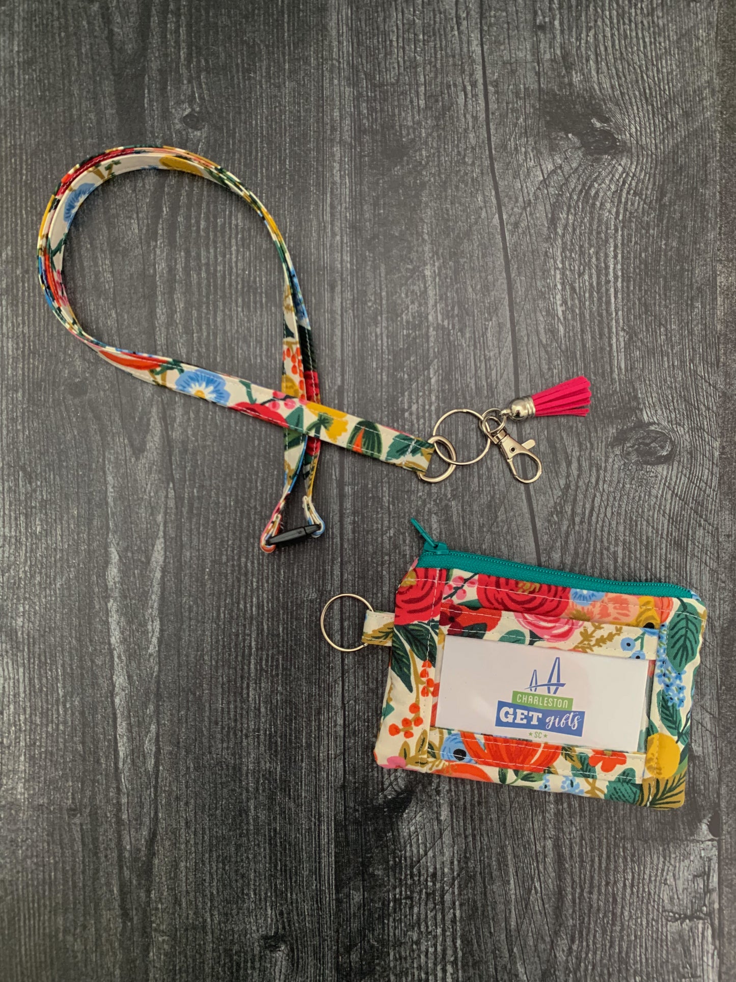 Garden Party Cream - Lanyard/Keychain Wallet