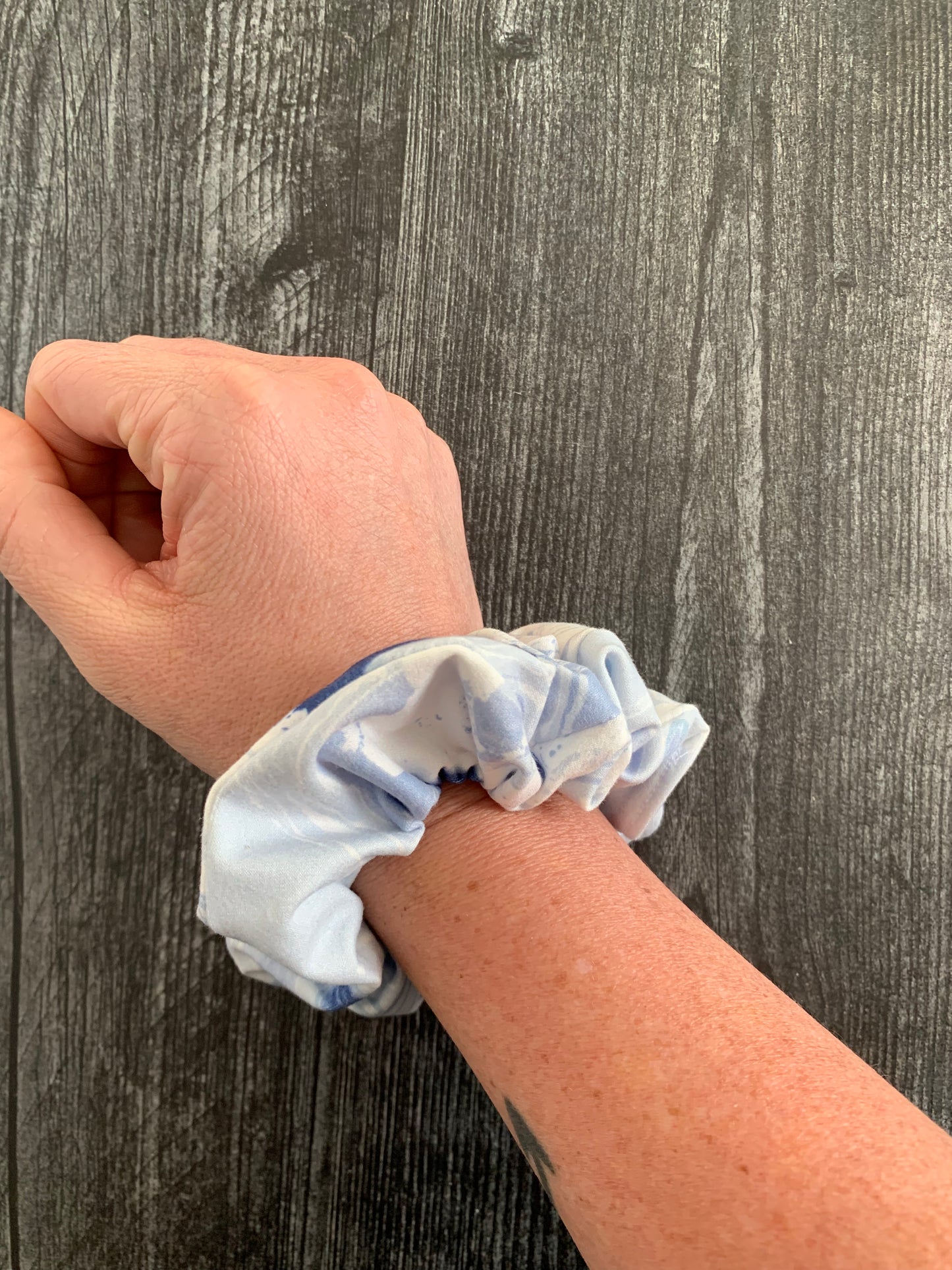 Blue and White Marble - Knit Scrunchie