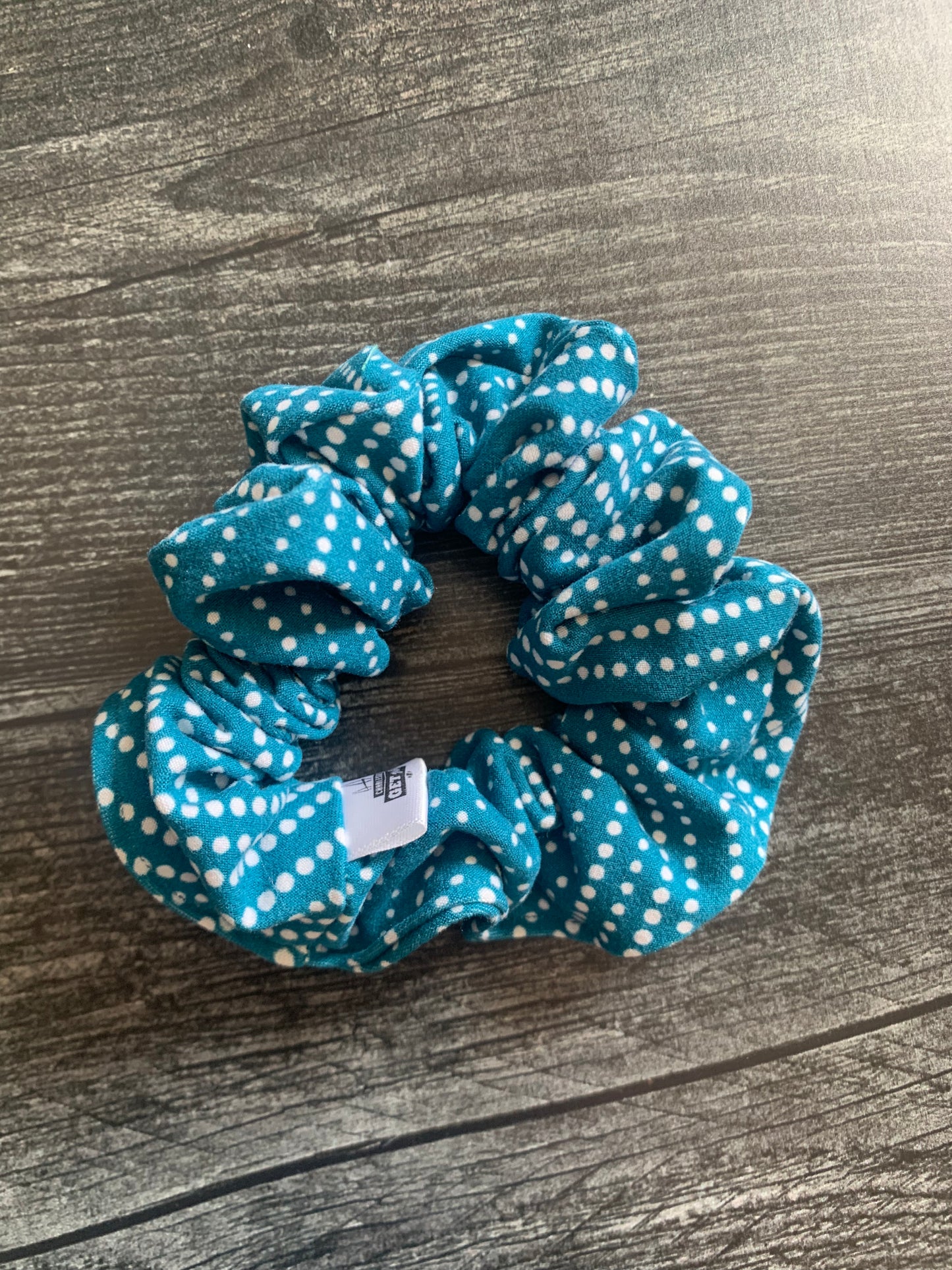 Blue with White Dots - Knit Scrunchie
