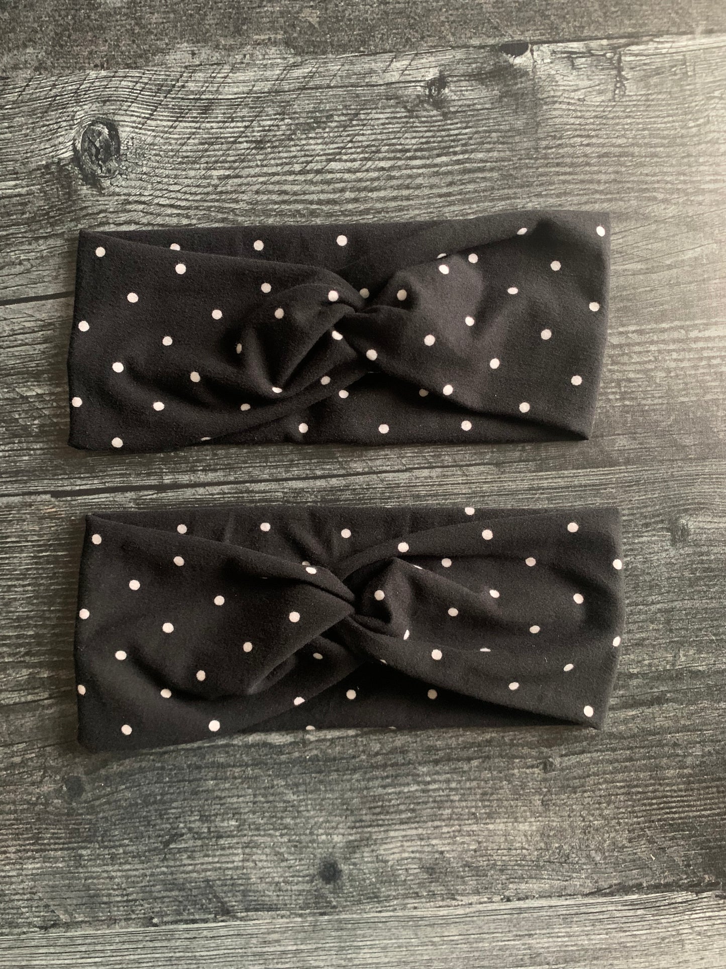 Polka Dots on Black - Twisted Knit Headbands