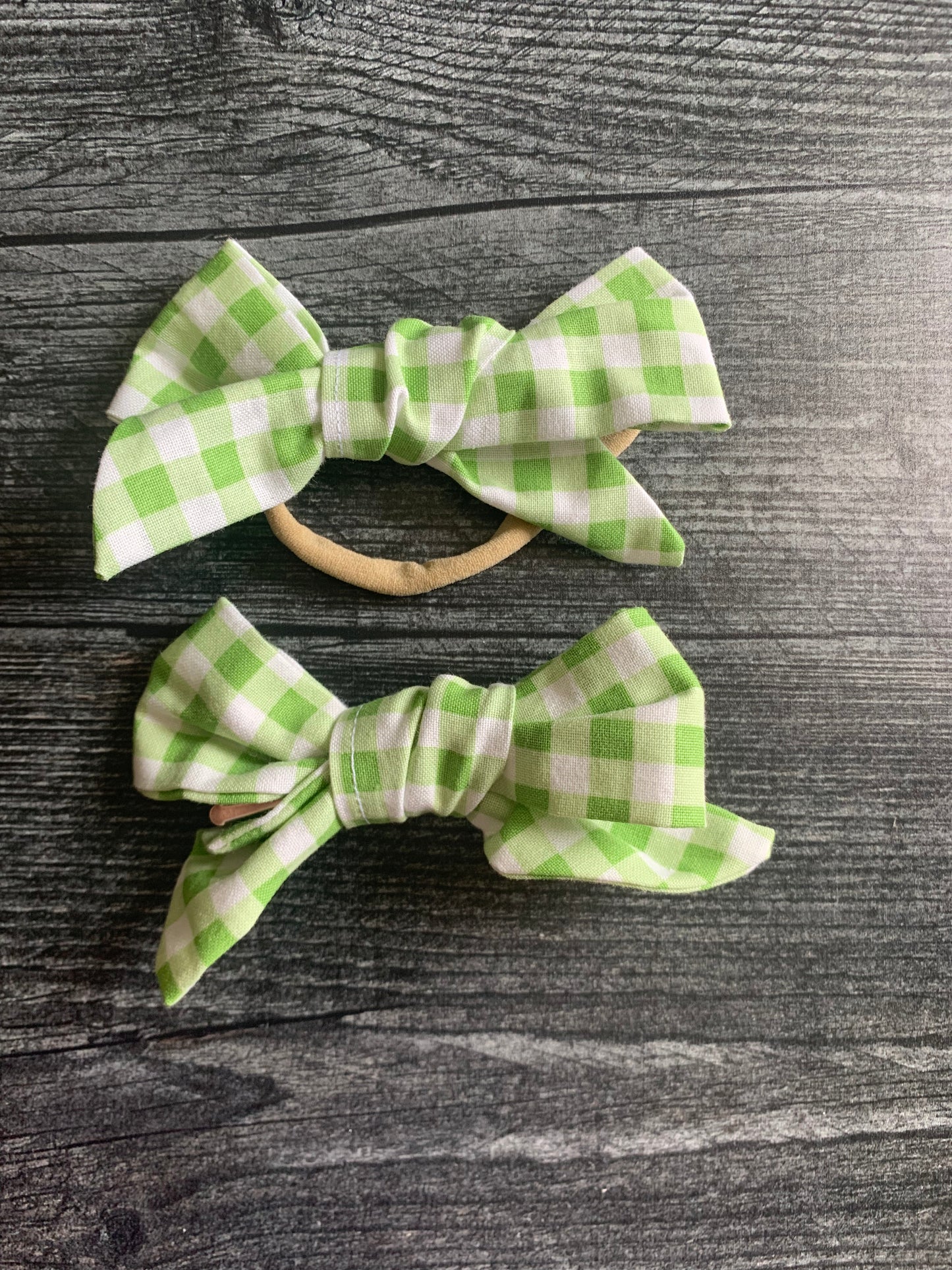 Light Green Gingham - Hair Bows