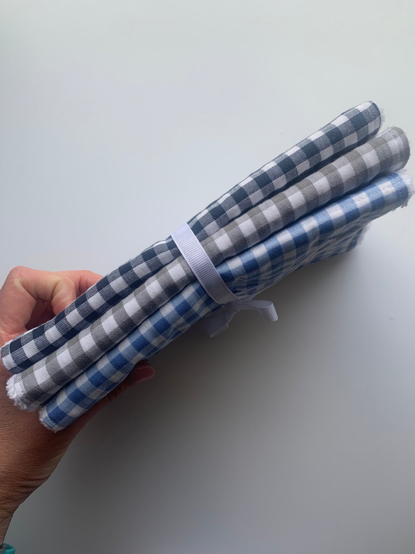 Gingham Light Gray, Baby Blue, and Navy Blue - Burp Cloths Set
