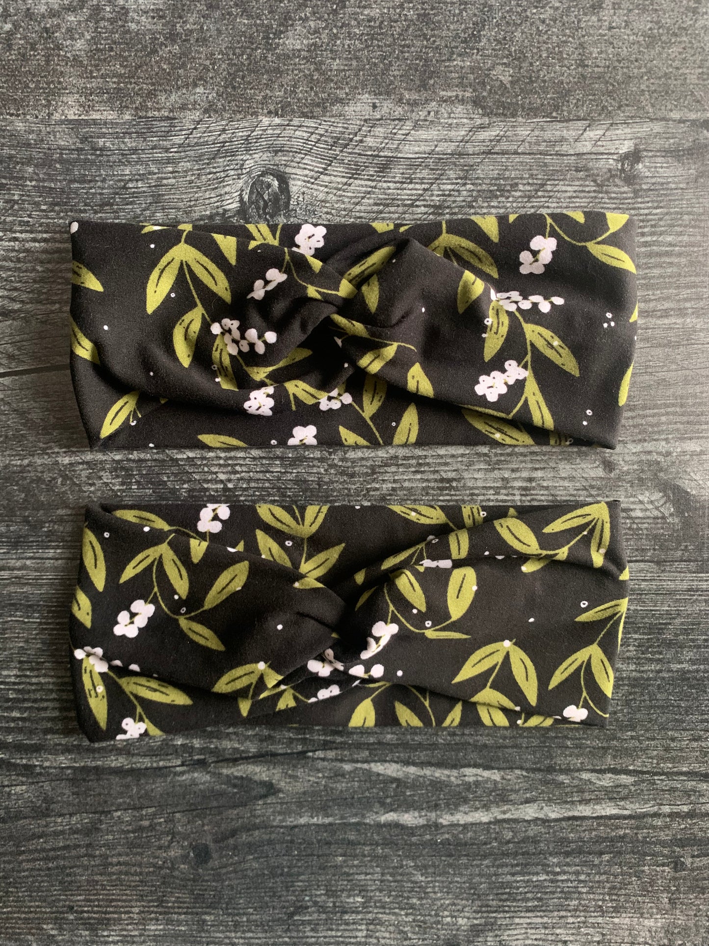 Vines and Berries on Black - Twisted Knit Headbands