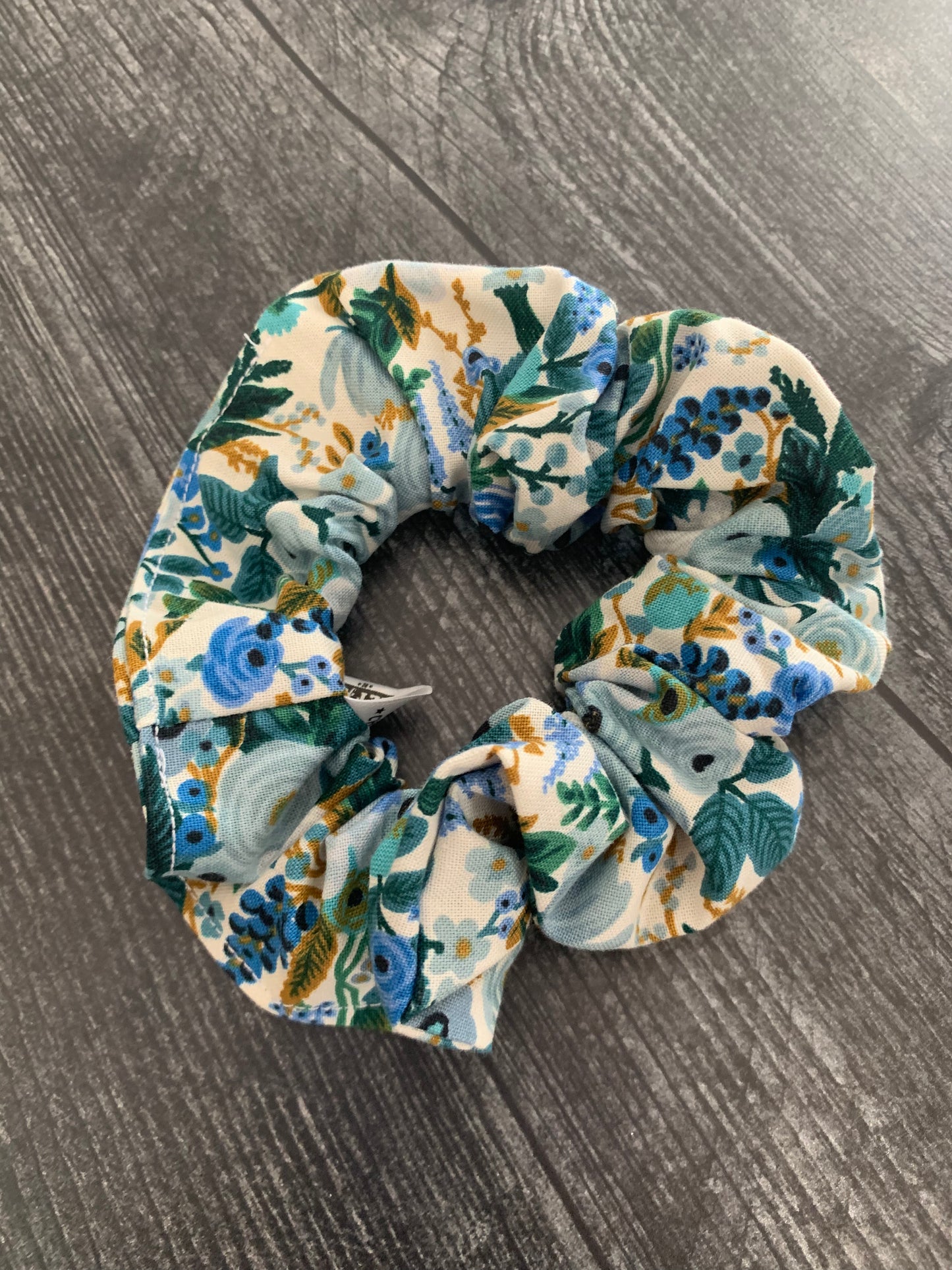 Petite Garden Party Blue - Cotton Scrunchie