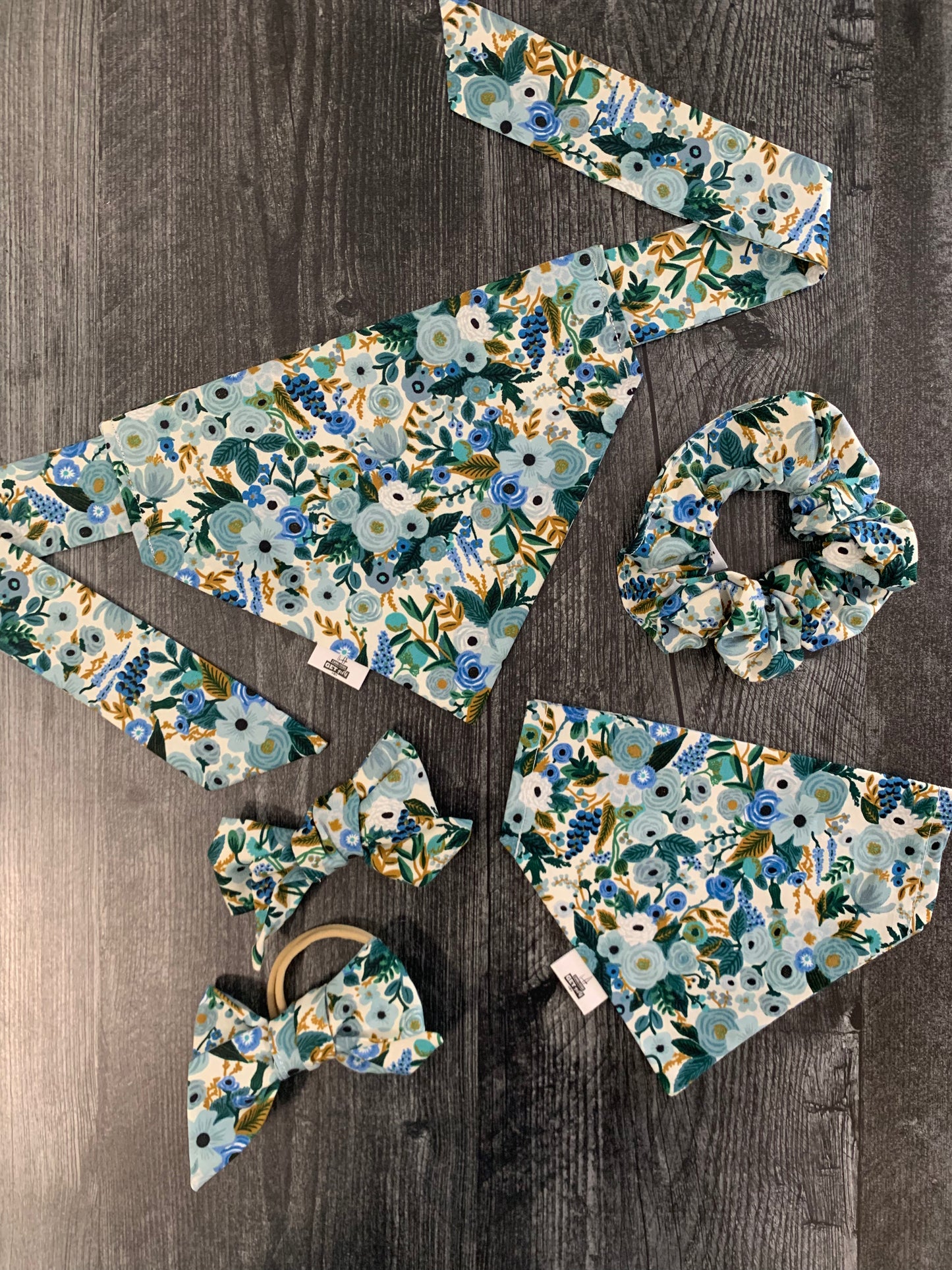 Petite Garden Party Blue - Cotton Scrunchie