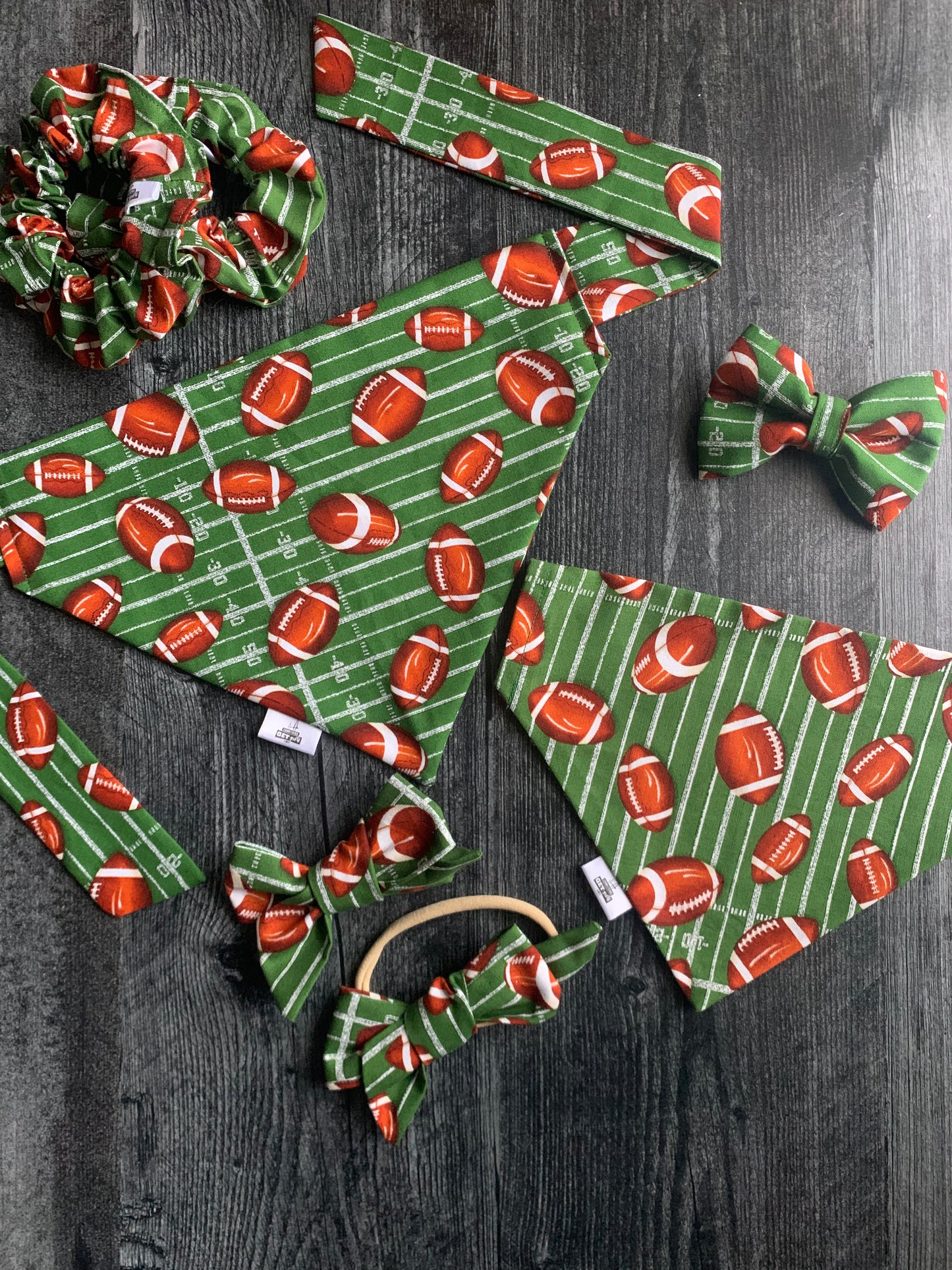 Footballs on Green - Pet Bow Tie