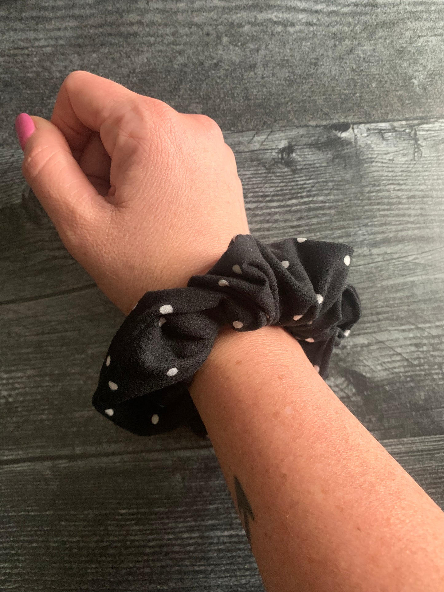 Polka Dots on Black - Knit Scrunchie