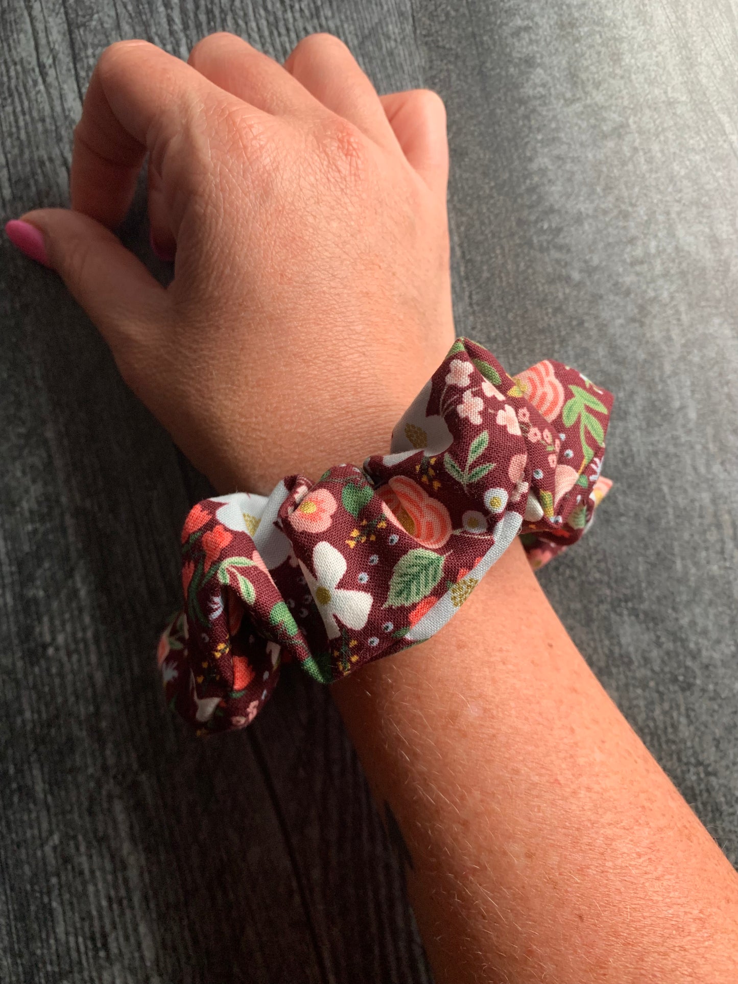 Wild Rose in Burgundy - Cotton Scrunchie
