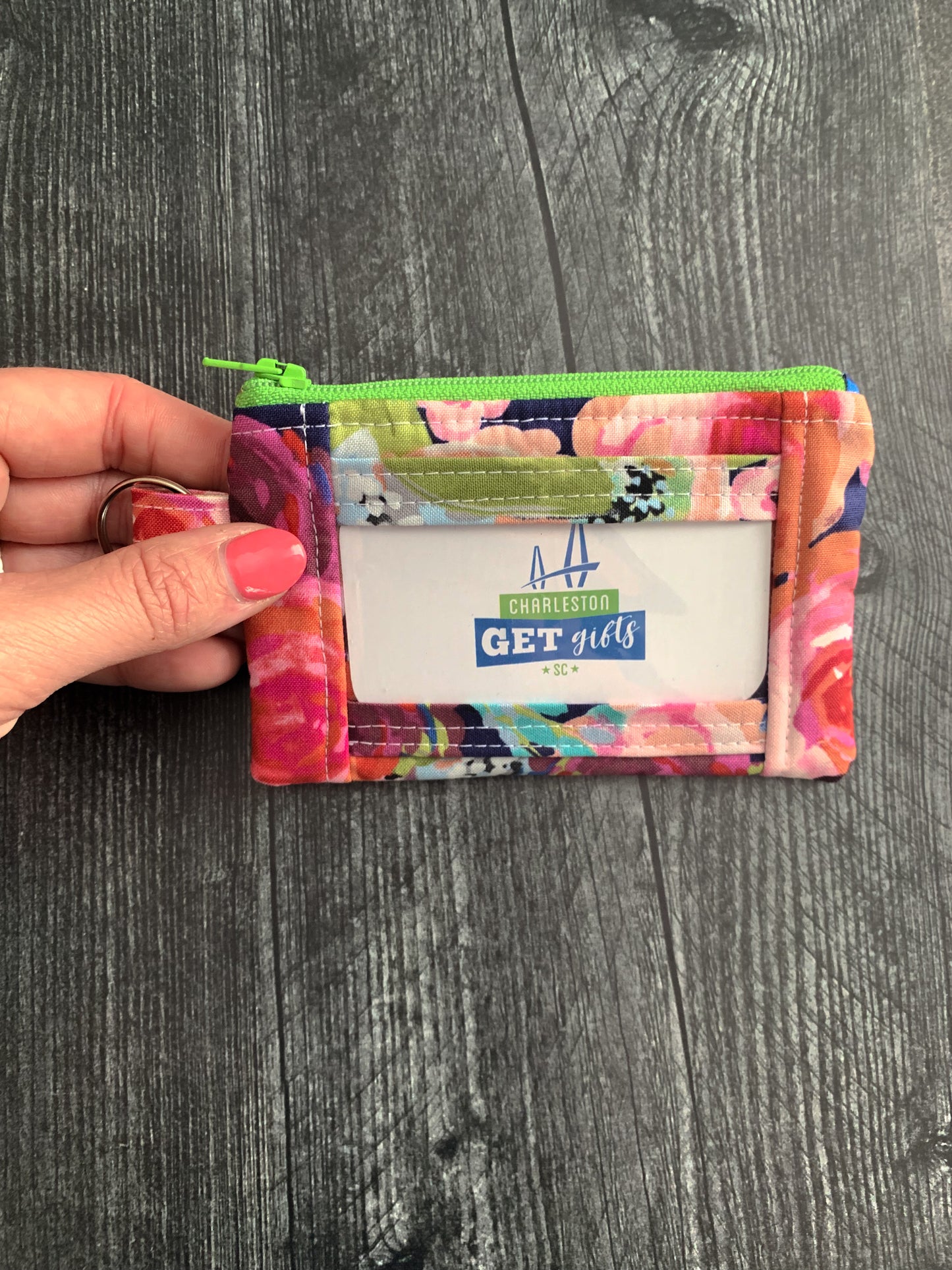 Blissful Blooms in Navy - Lanyard/Keychain Wallet